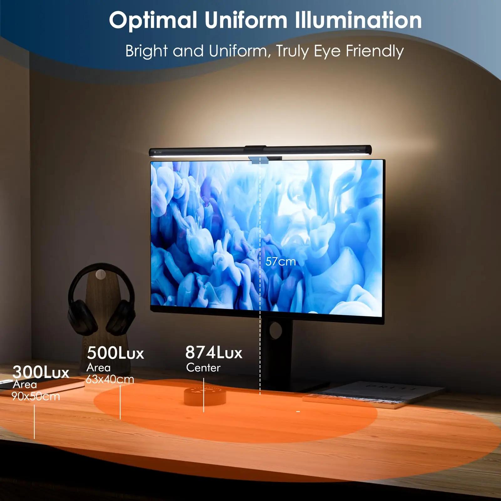 Quntis LED-monitorilamp 40 cm – silmakaitse ja taustvalgus – detailne vaade