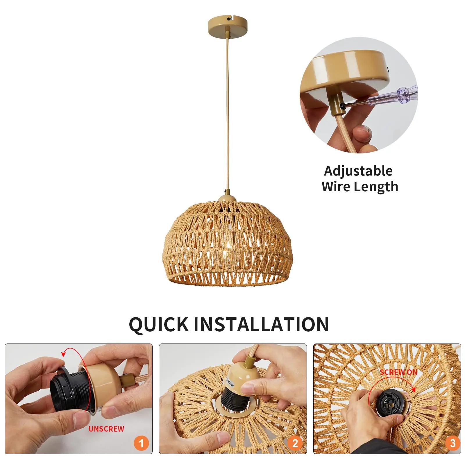 FORCOSO rottingist boho ripatslamp – naturaalne meeleolu Ø30cm – pilt 7