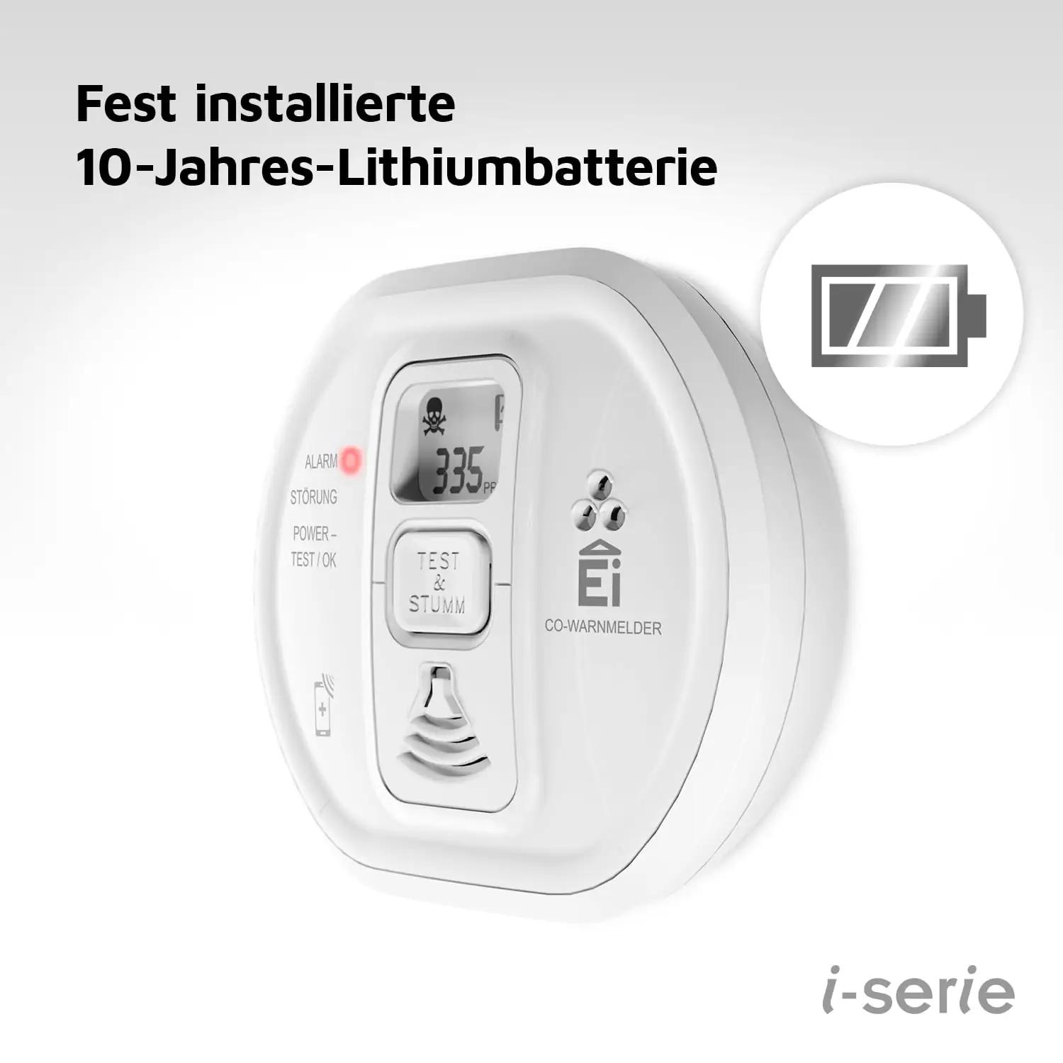 Ei Electronics i-seeria CO-andur LCD-ekraaniga ja 10a akuga – kasutusnäide