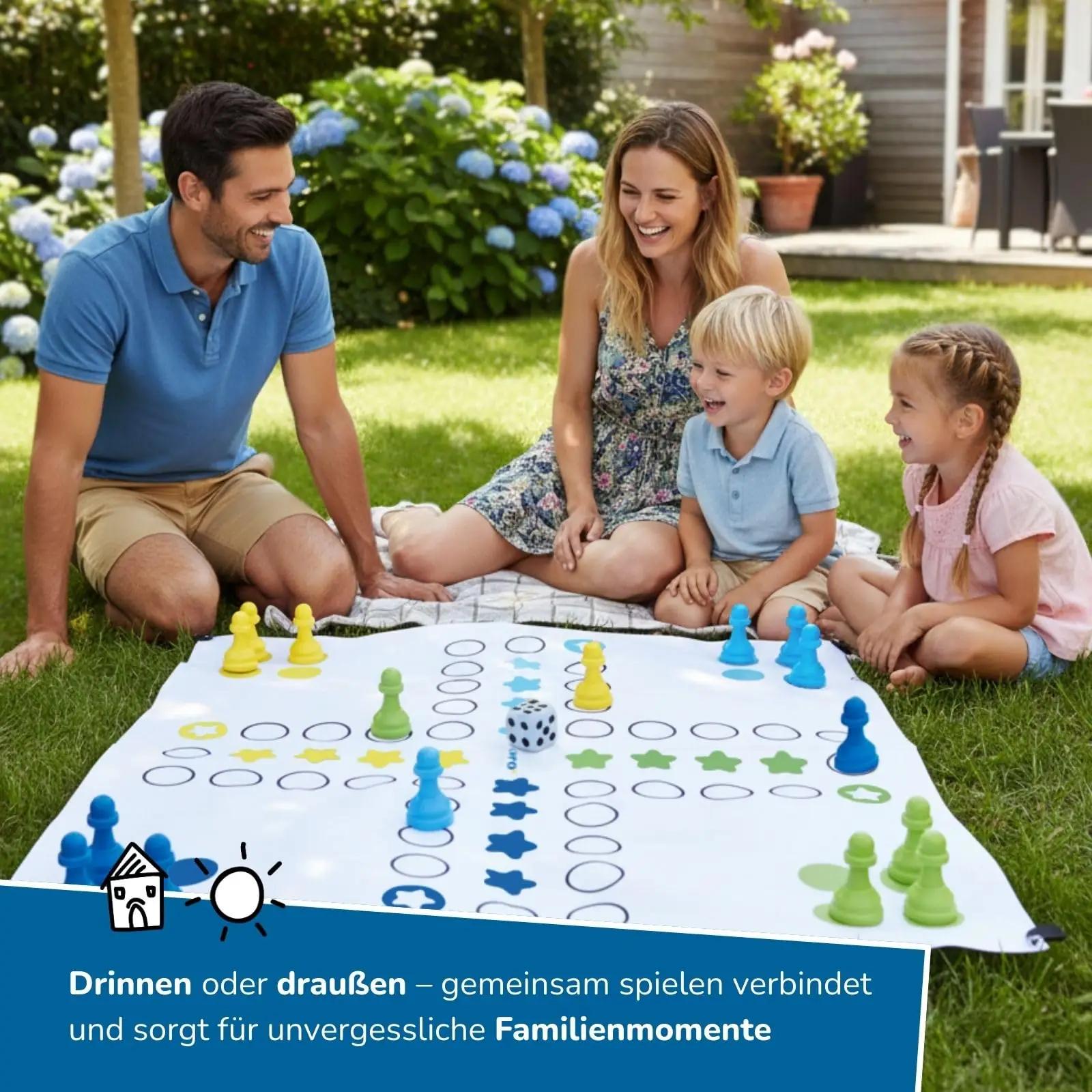 alldoro XXL plastist pere Ludo lauamäng — suur 150×150 cm – pakend ja tarvikud