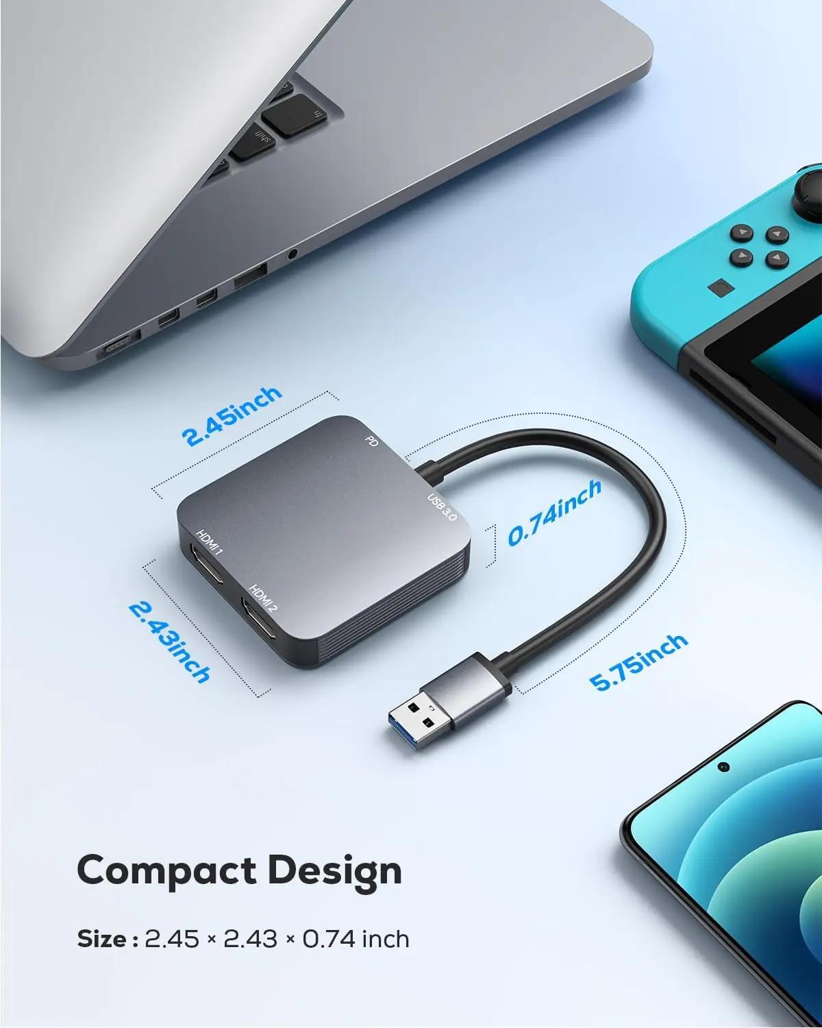 ABLEWE alumiiniumist USB 3.0 videoadapter kahe HDMI väljundiga – pilt 7