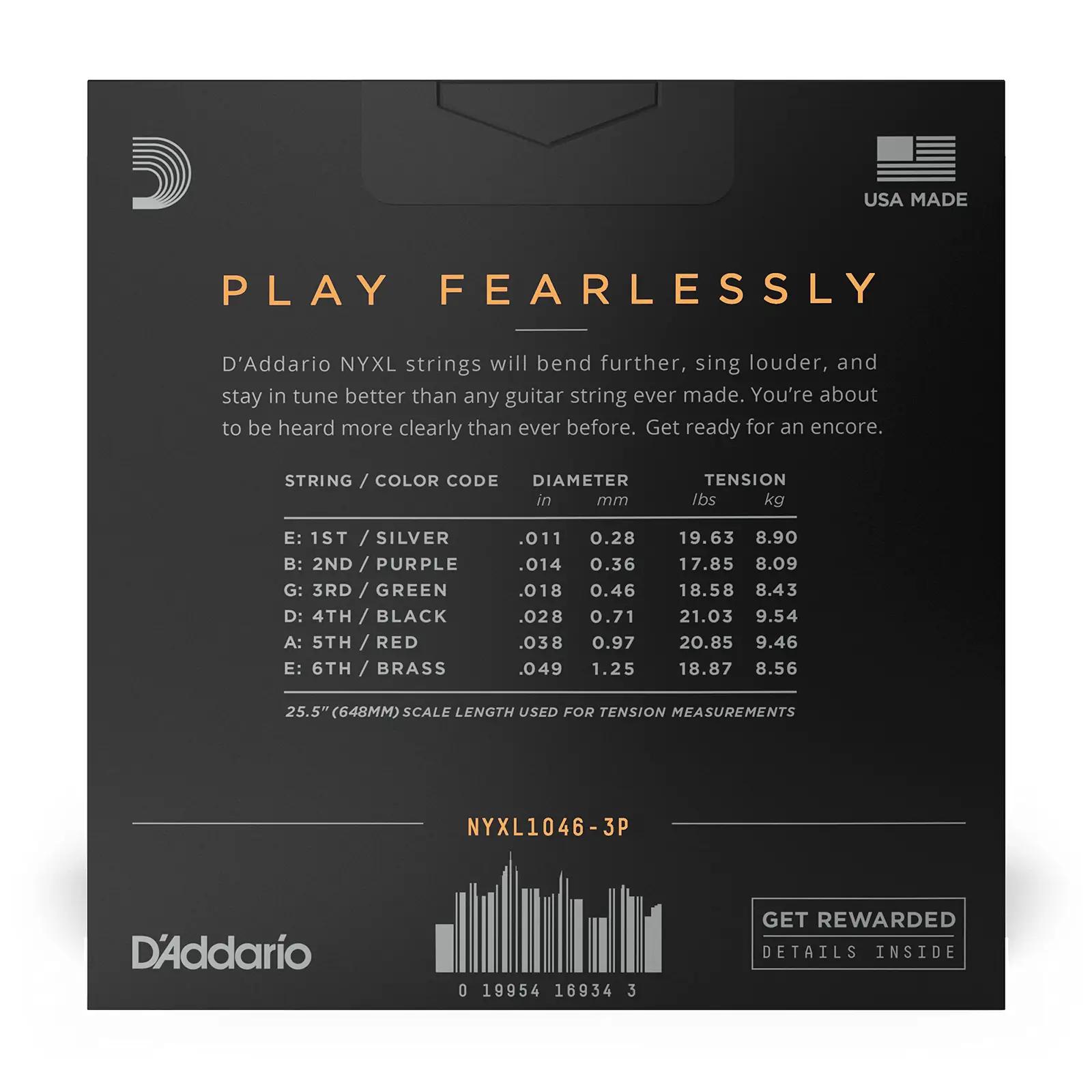 D'Addario NYXL1046-3P keelad – detailne lähivaade