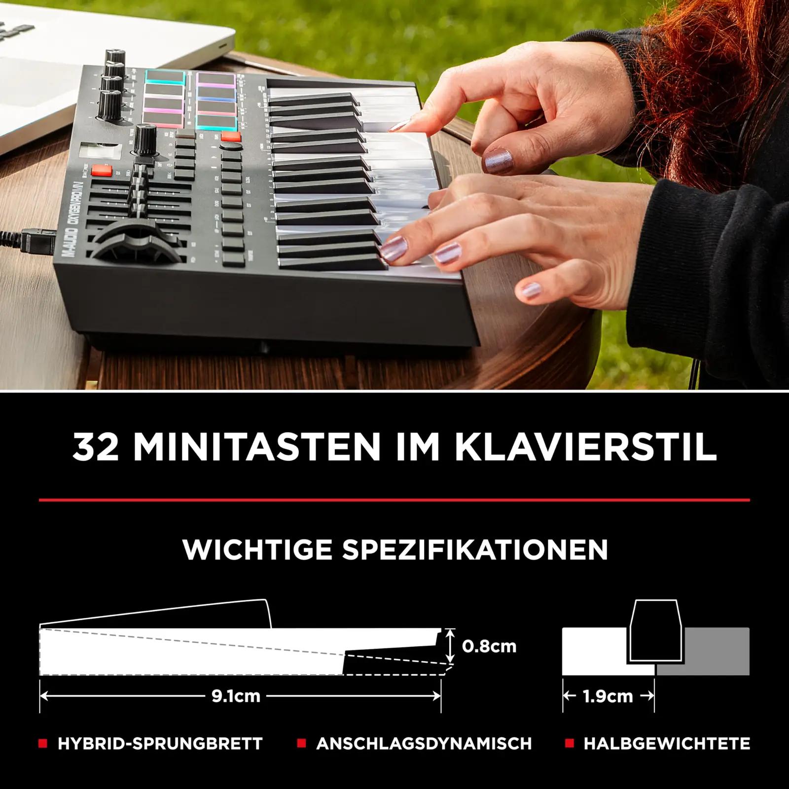 M-AUDIO süsinikmust MIDI-klaviatuur 32 klahviga — kompaktne – kasutusnäide