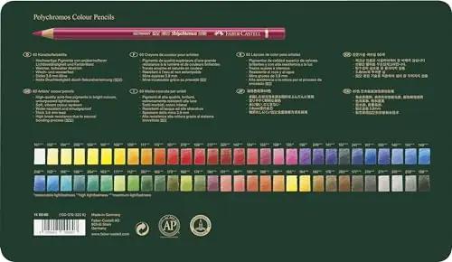 Faber-Castell värvipliiatsid Polychromos – 60 värvi metallkarbis – pakend ja tarvikud