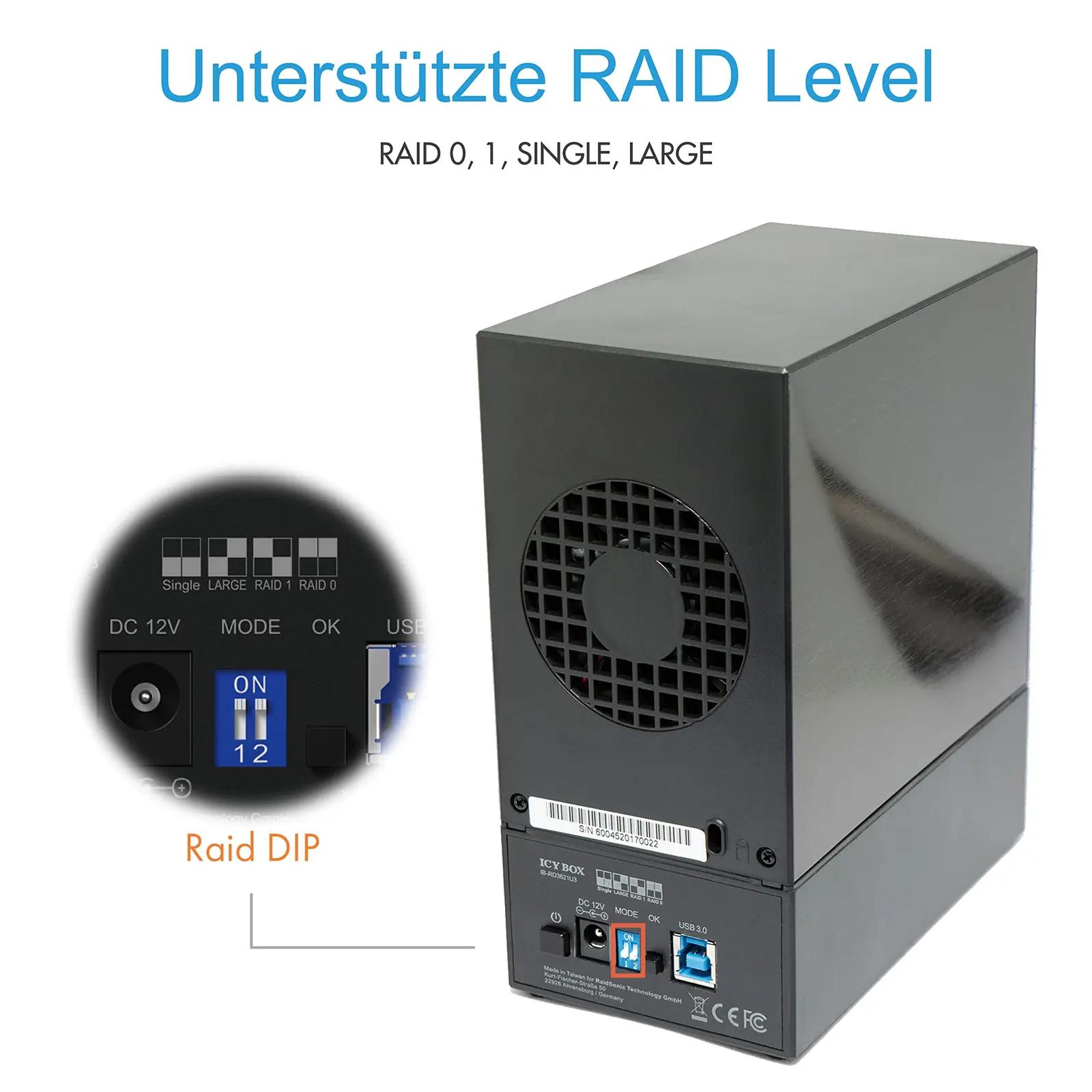 ICY BOX alumiiniumkorpus kahe HDD jaoks – turvaline RAID – detailne vaade