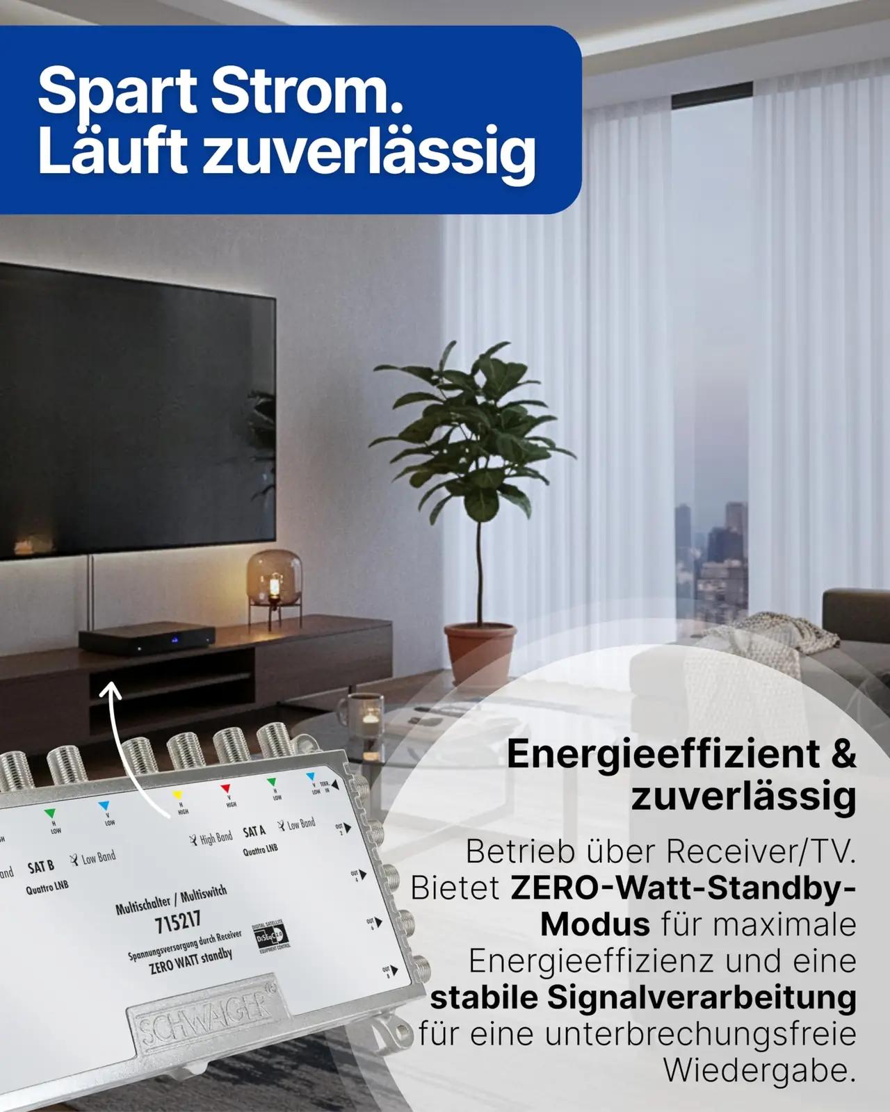 SCHWAIGER alumiiniumist multiswitch – 2 SAT kuni 8 osalejat – pakend ja tarvikud