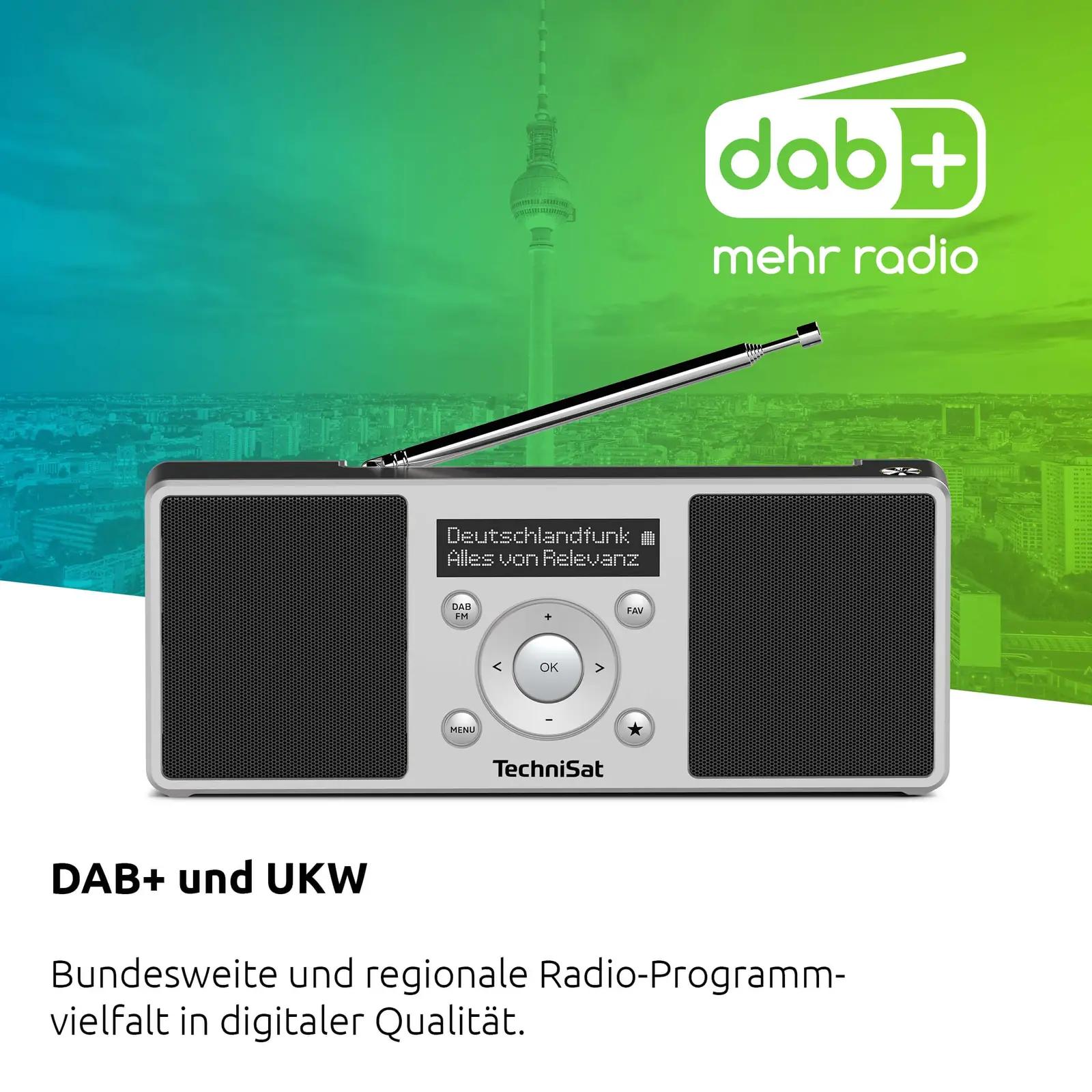 TechniSat puhas plastikust kaasaskantav DAB-raadio — aku ja – pakend ja tarvikud