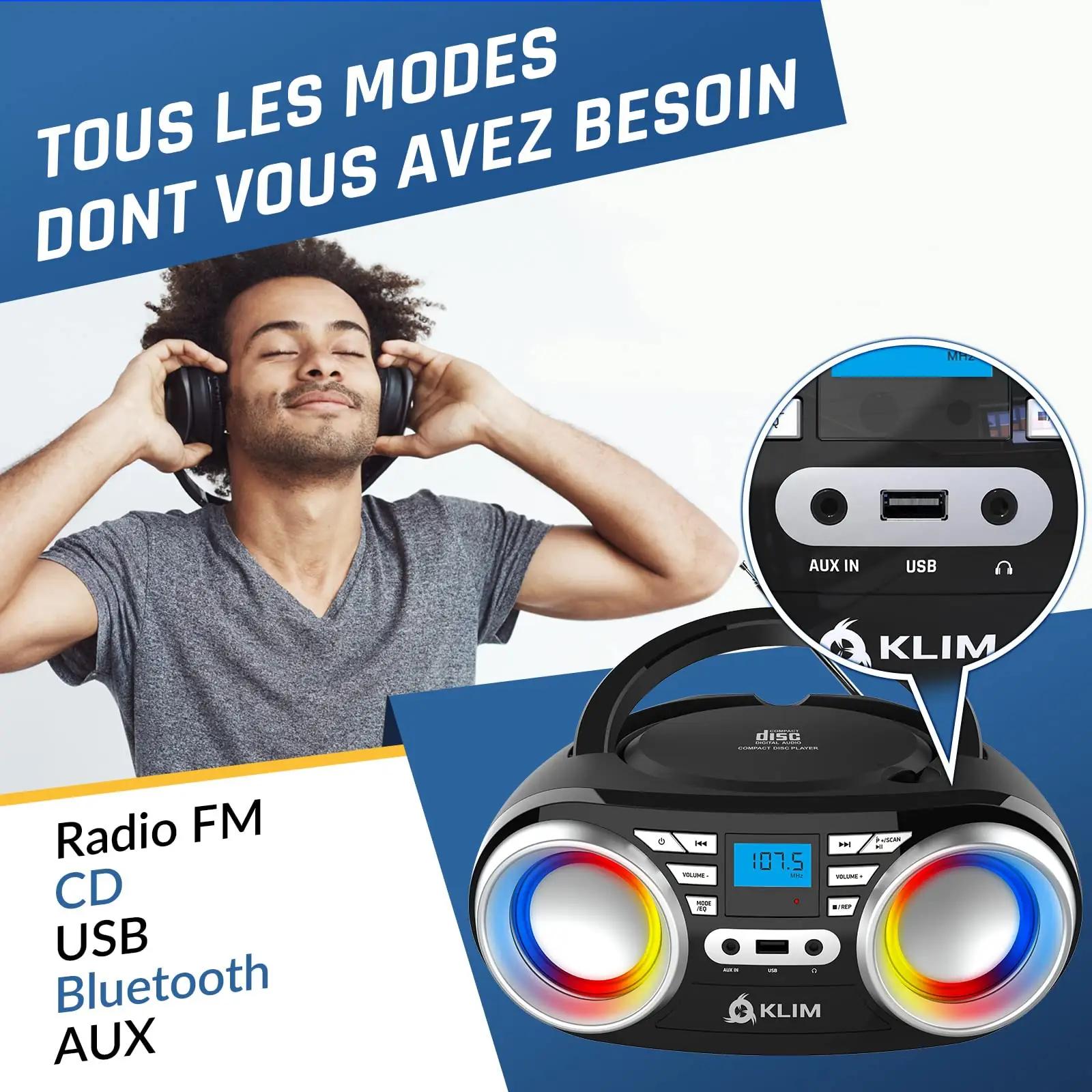 KLIM boombox — kaasaskantav CD-pleier ja FM-raadio RGB – pakend ja tarvikud