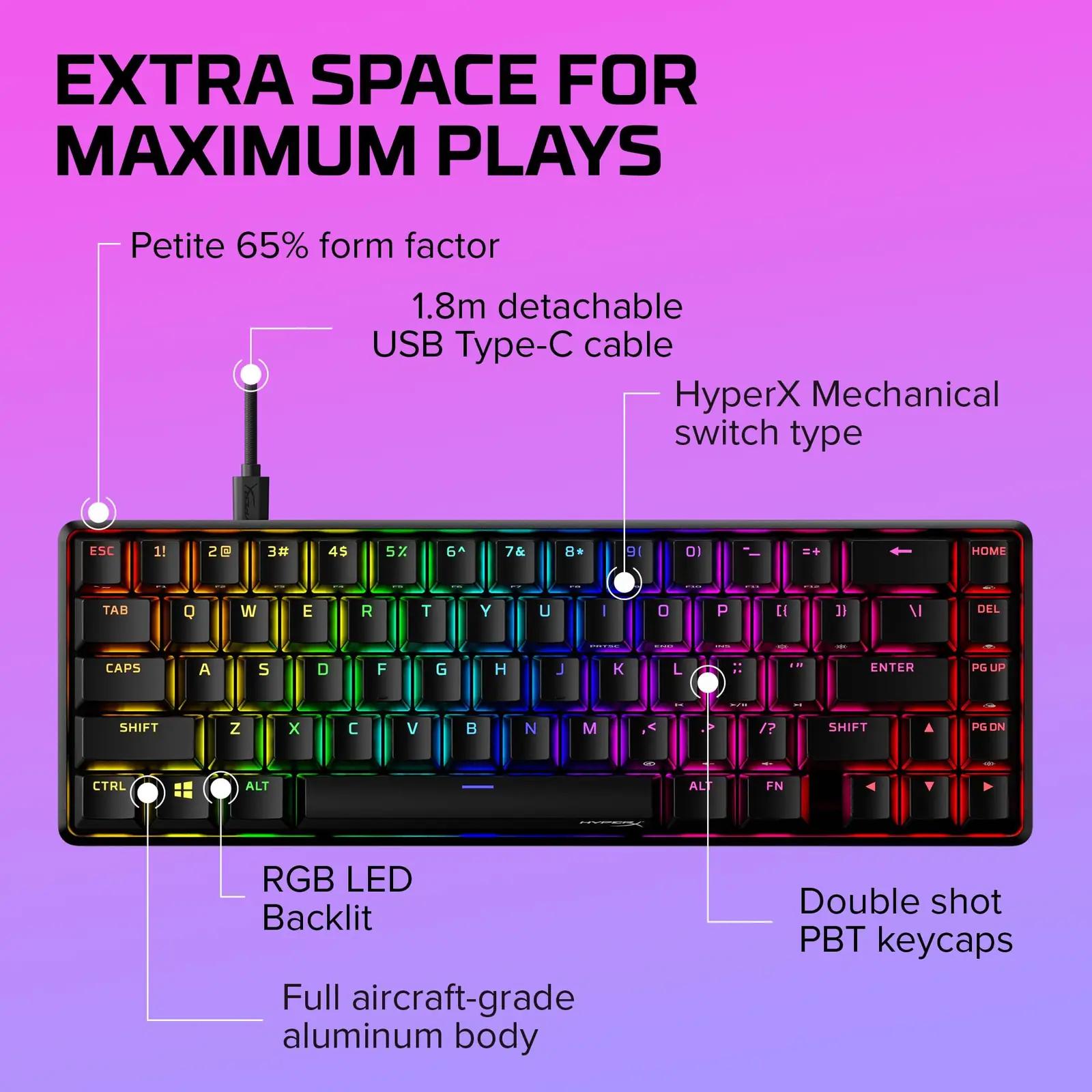 HyperX kerge alumiiniumist mänguklaviatuur – kompaktne 65% – pilt 8