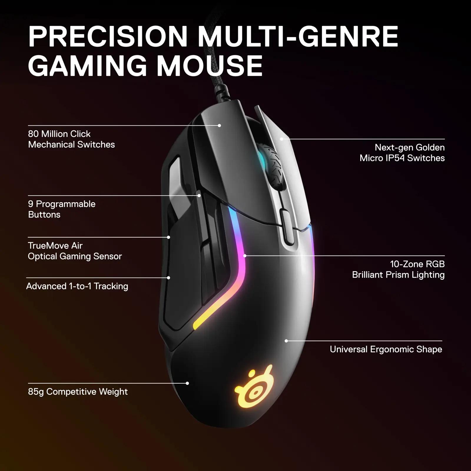 SteelSeries ergonoomiline mänguhiir Rival 5 — vastupidav ABS – pakend ja tarvikud