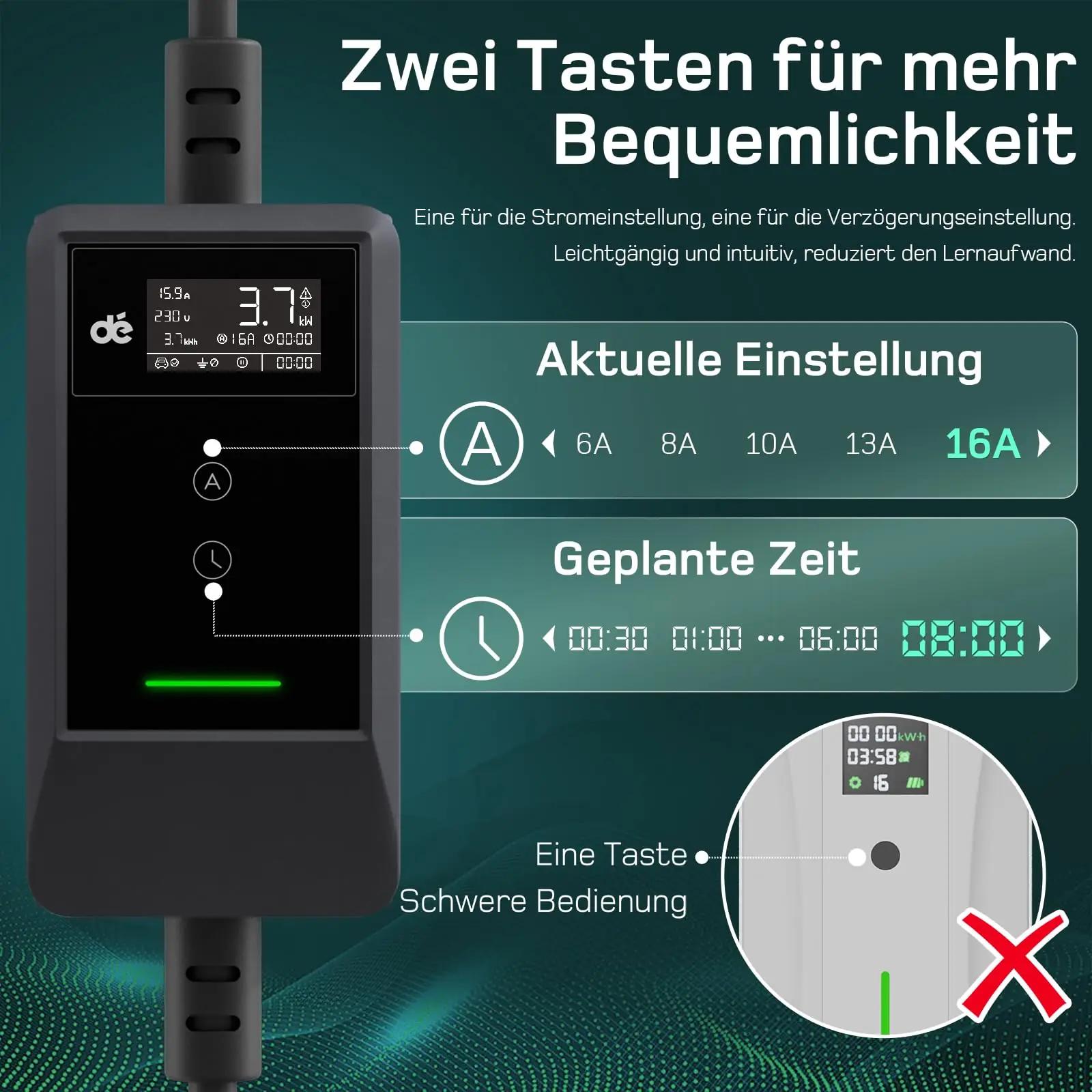 dé 7 m Typ 2 laadimiskaabel 3,7 kW – vastupidav ja mugav – detailne vaade