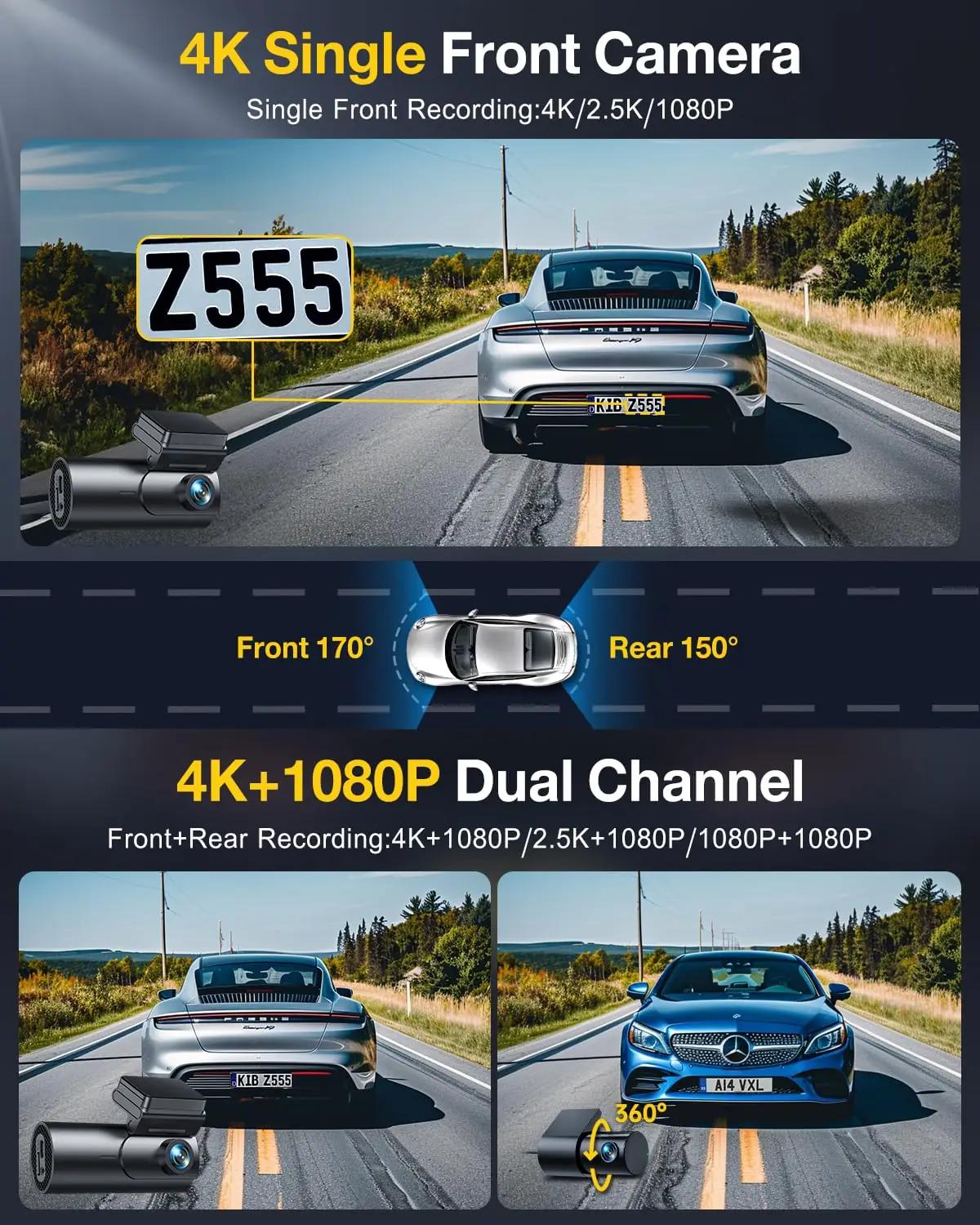 GKU kvaliteetne auto-kaamera komplekt – 4K esik/tagakõrge öövaade – detailne vaade