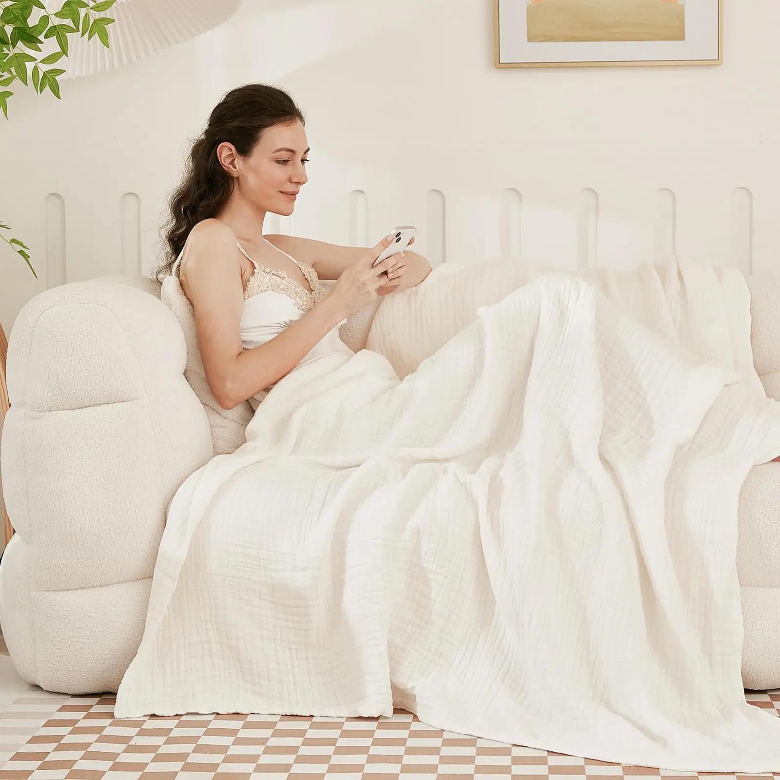 EMME pehme 100% puuvillane musselini pleed 230×230 cm – detailne vaade
