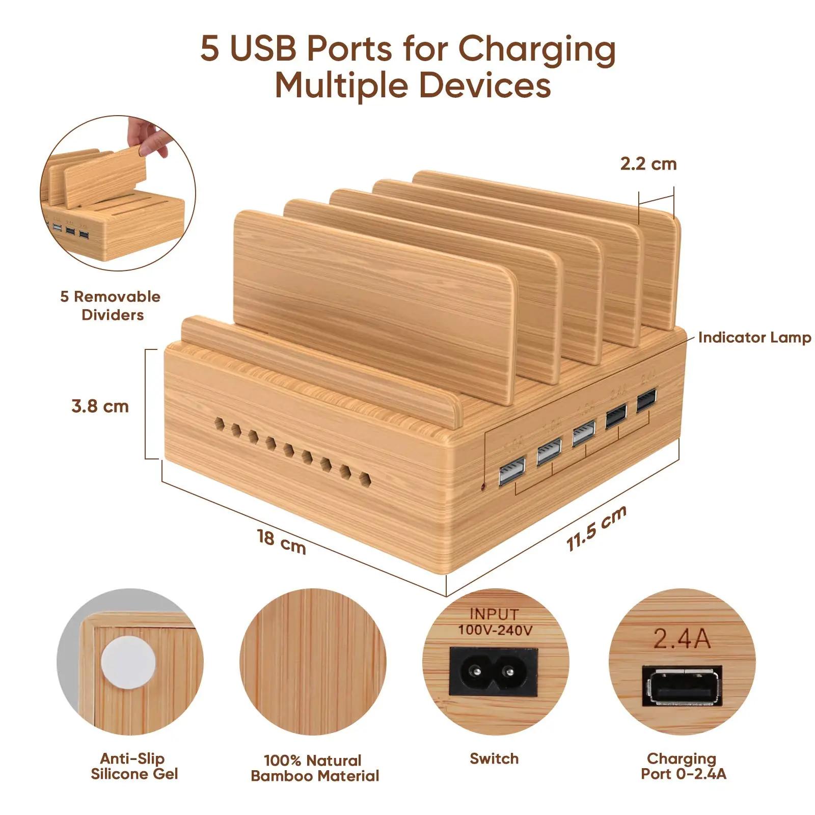 Alltripal bambusest 5-port USB laadija — korrastatud laadimine – kasutusnäide