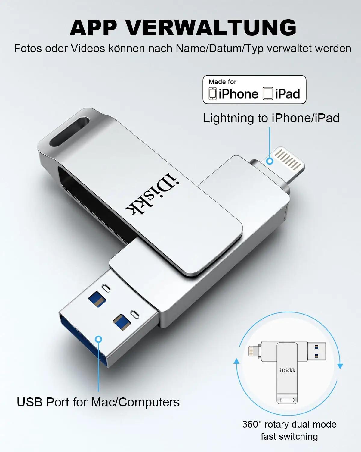 iDiskk elegantne Silver 128GB mälupulk iPhone’ile – detailne vaade