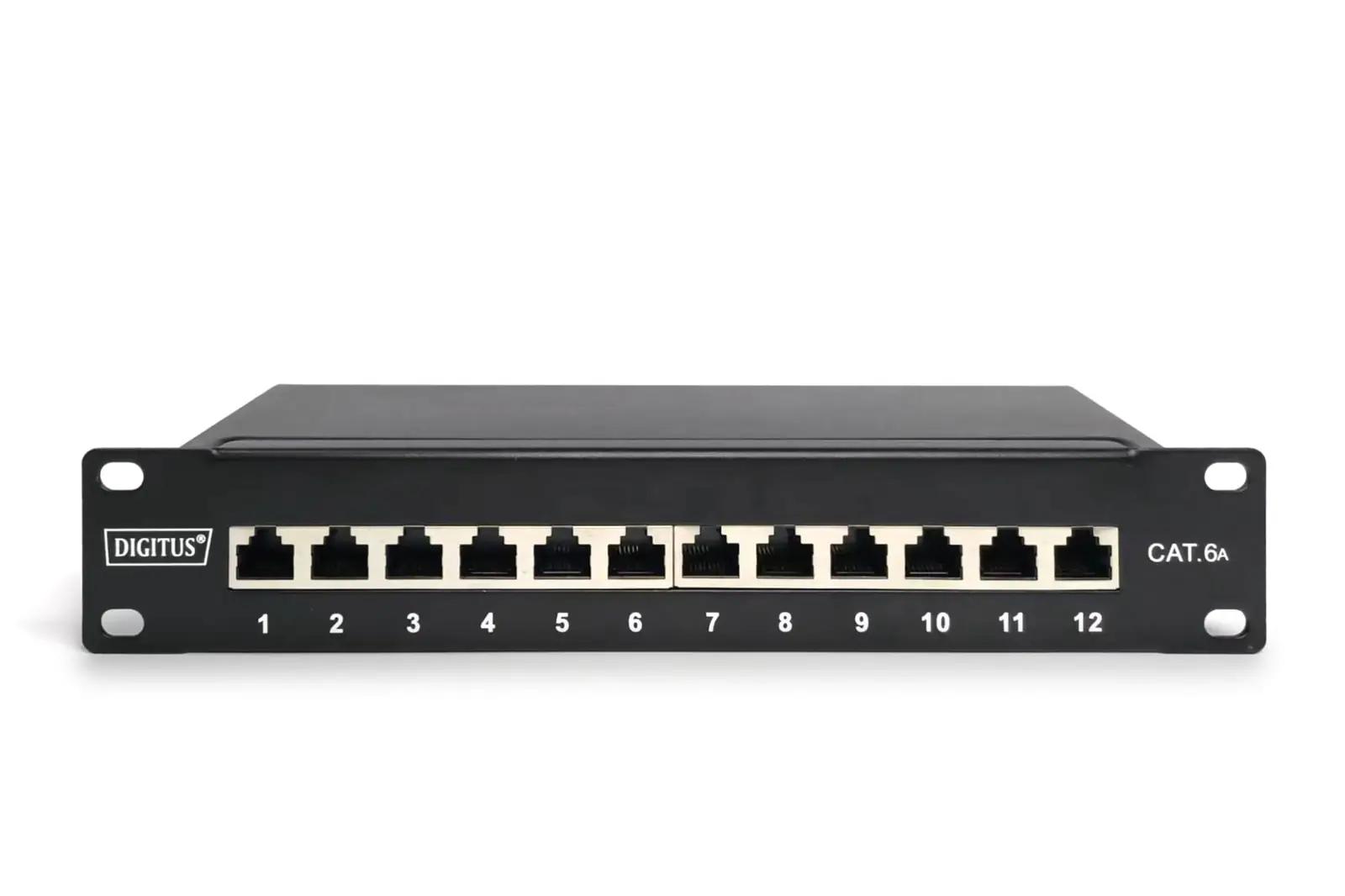 DIGITUS metallist Cat6A patchpanel — 12 pordi rack-mount – detailne vaade
