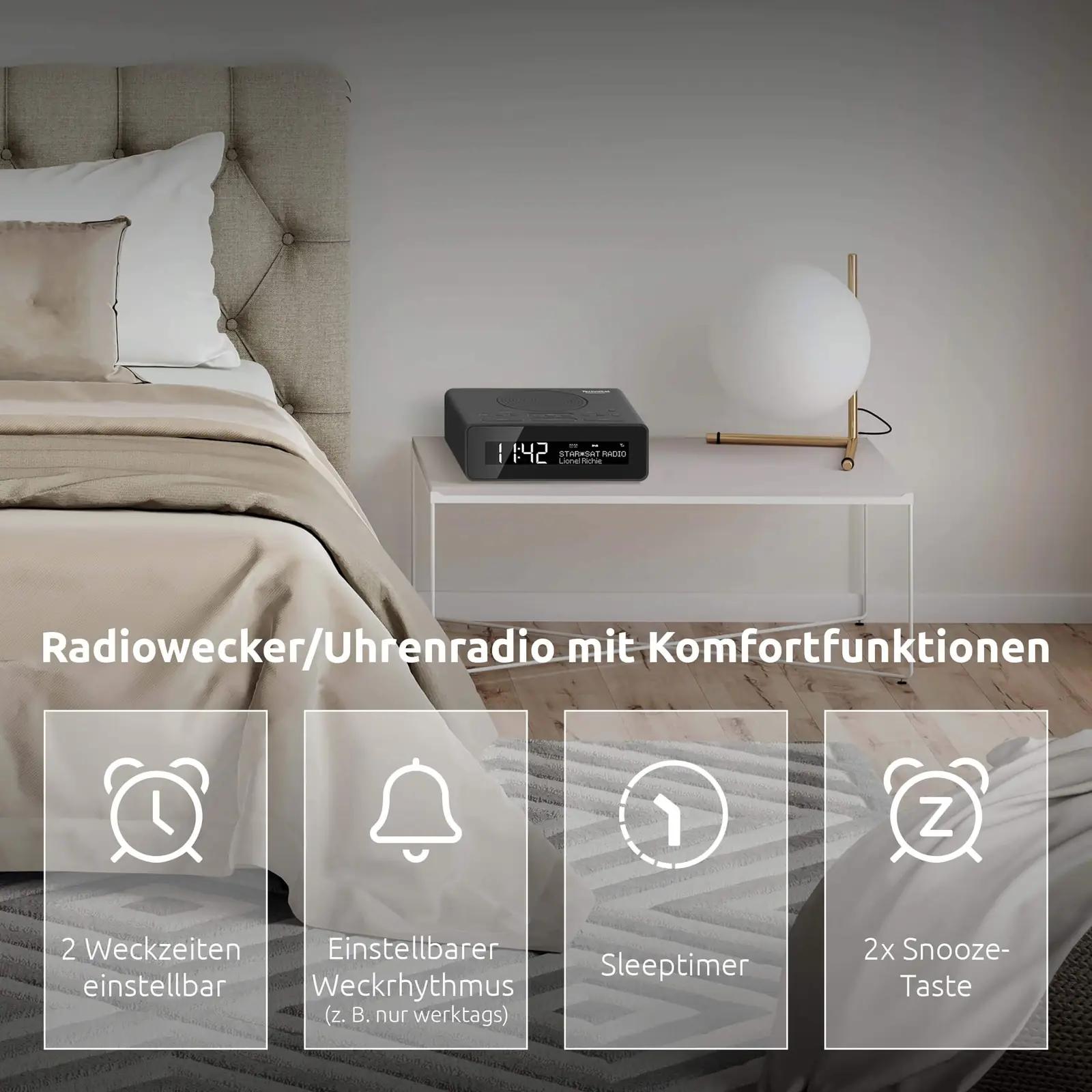 TechniSat äratuskell DAB+ must — kompaktne ja täpne helisalvestus – pakend ja tarvikud