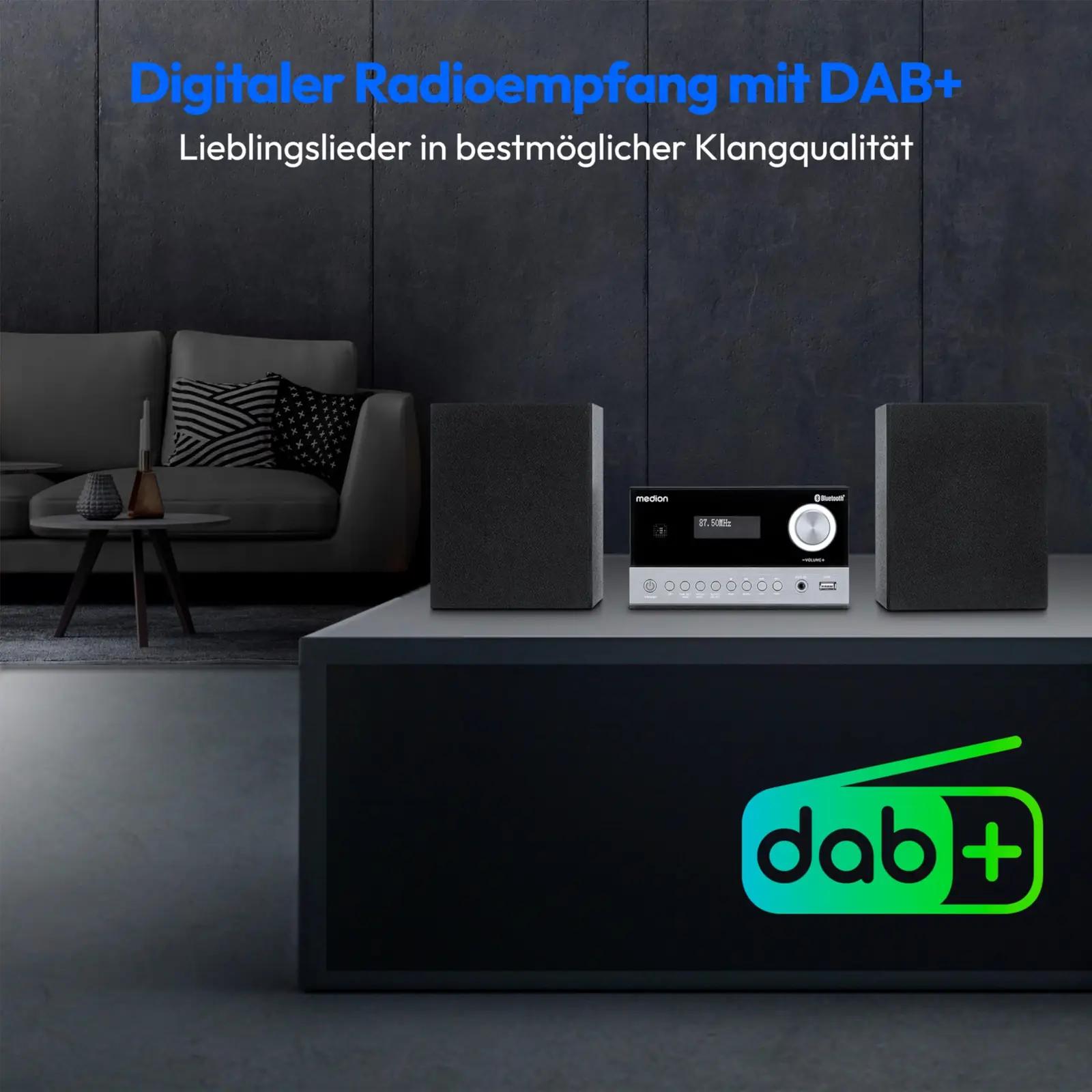MEDION heli- ja CD-mikrosüsteem DAB+ raadio ja Bluetoothiga – detailne vaade
