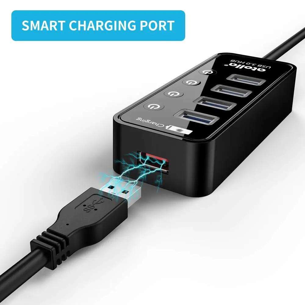 Atolla USB-hub 4-porti must plast, toiteplokiga – lisavaade