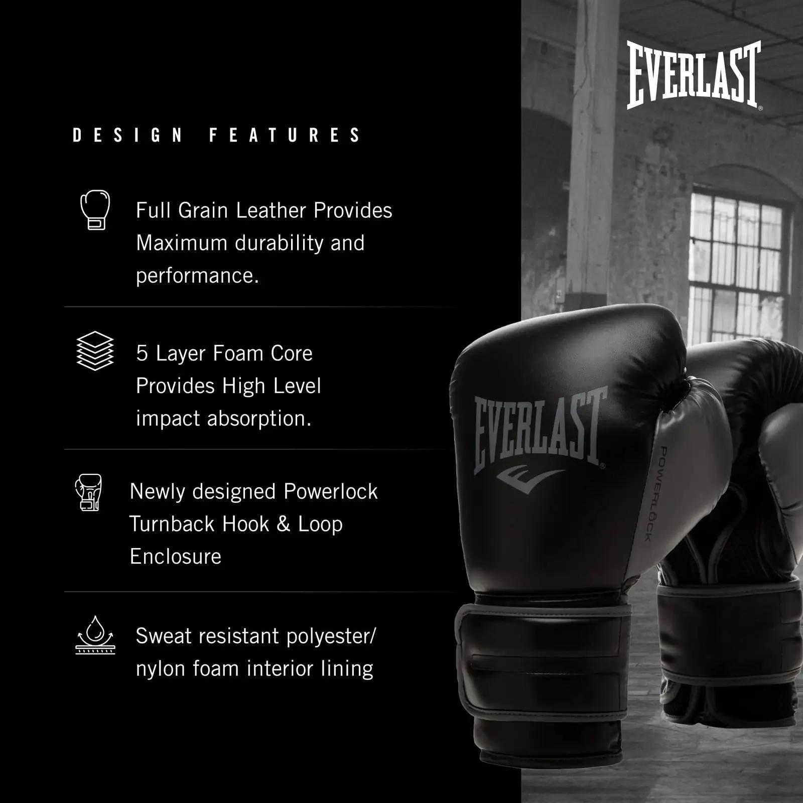 Everlast poksikindad Powerlock 2R 16oz — vastupidav PU – pakend ja tarvikud