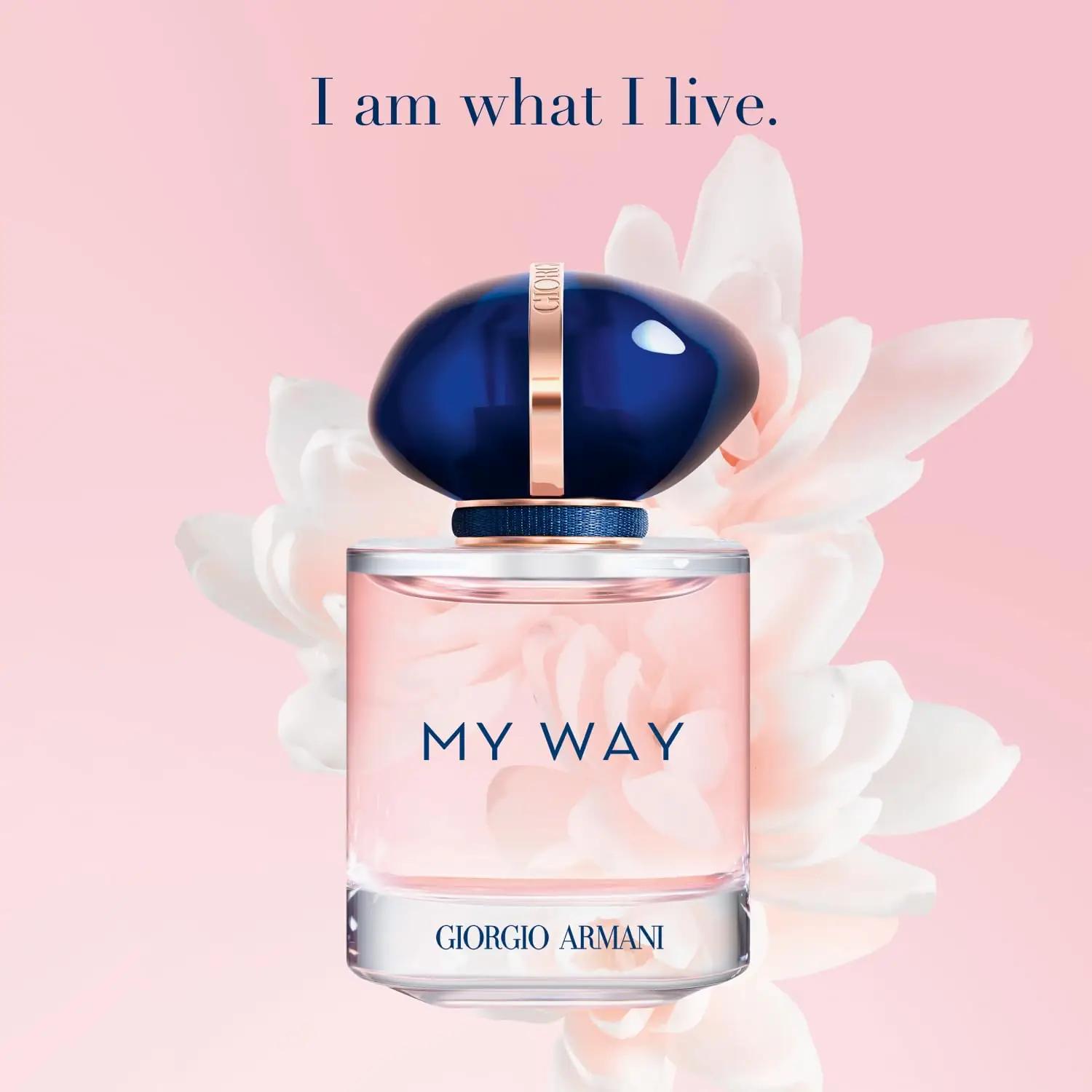 Armani Beauty romantiline roosa parfüüm — My Way 50 ml – pakend ja tarvikud