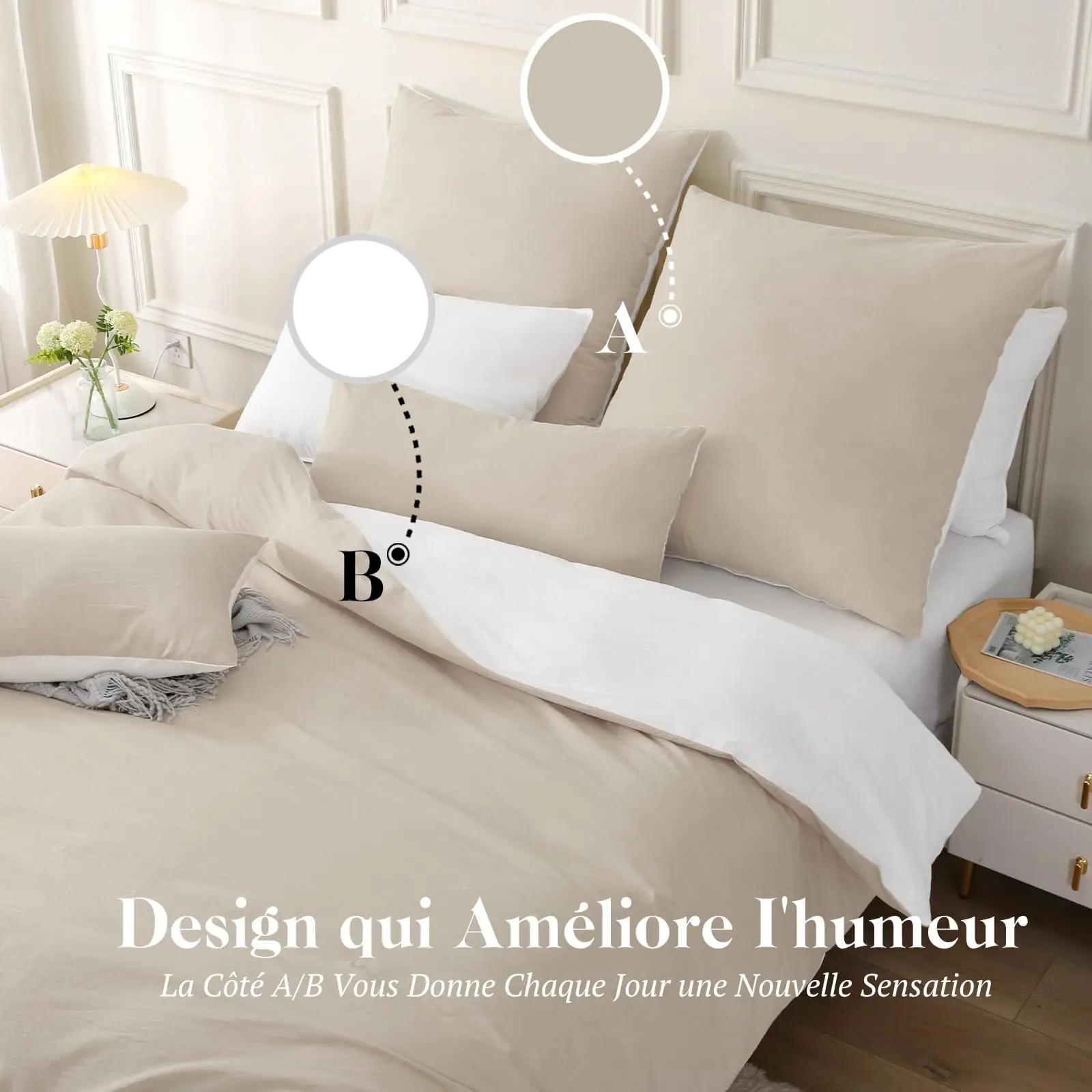 SOULFUL puuvillane voodipesu – soe kamelibeige komplekt – detailne vaade