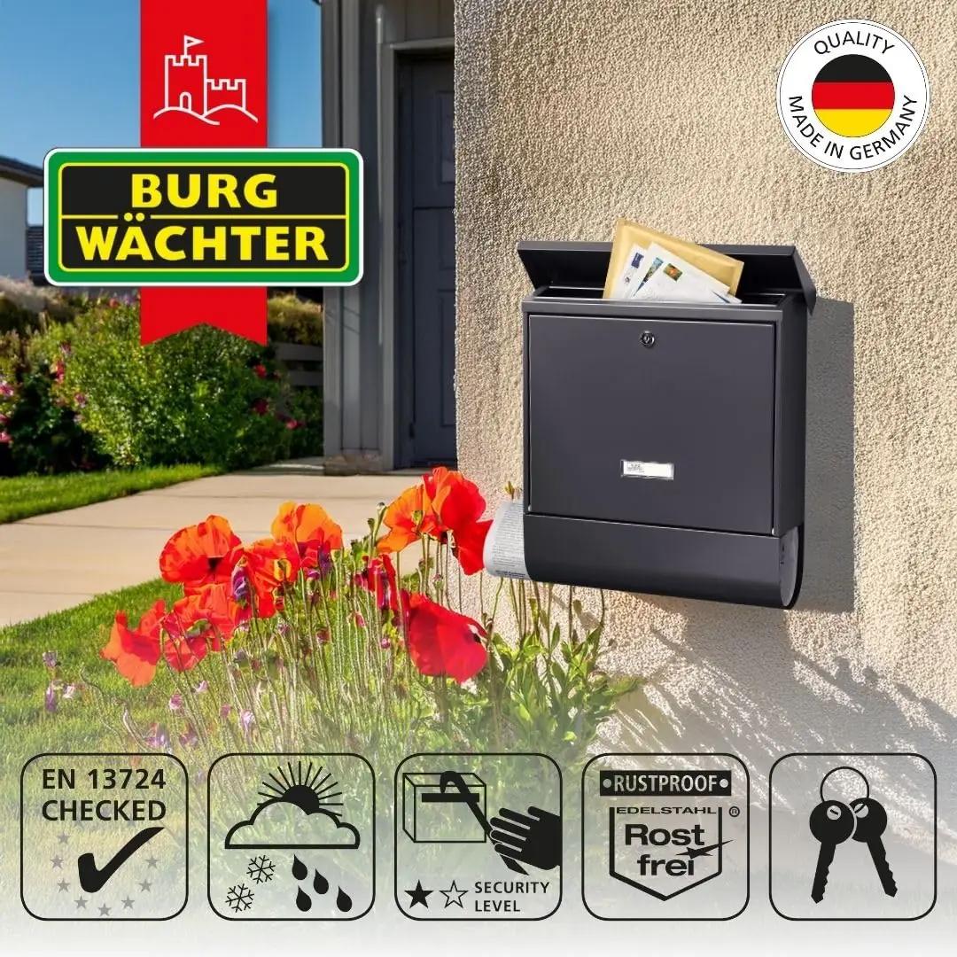 BURG-WÄCHTER vastupidav teraspostkast ajaleheplekiga – detailne vaade