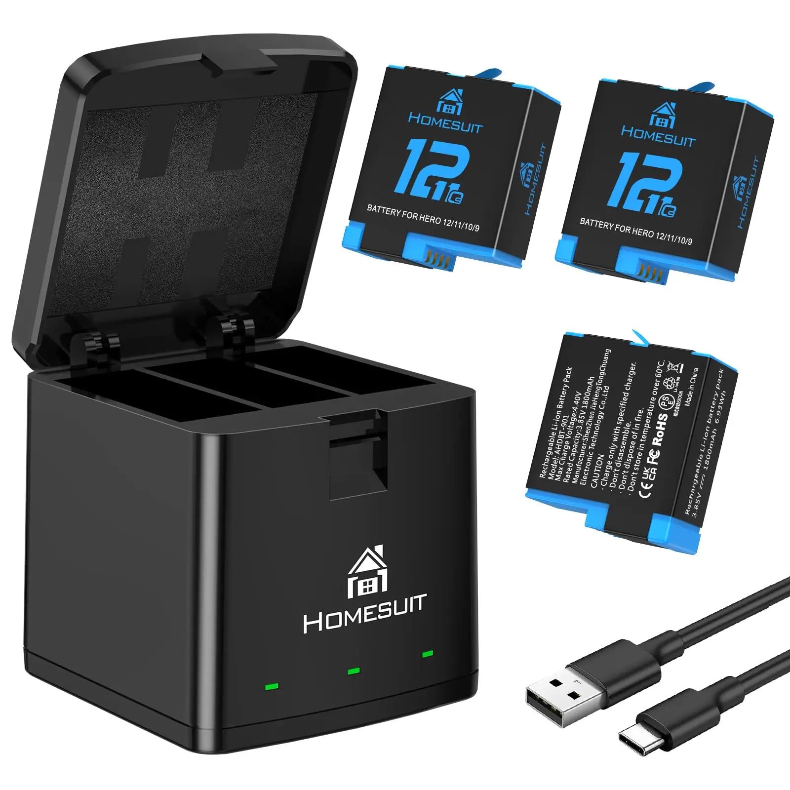 Homesuit laadimiskomplekt: 3x 1800mAh akut ja Type-C laadija