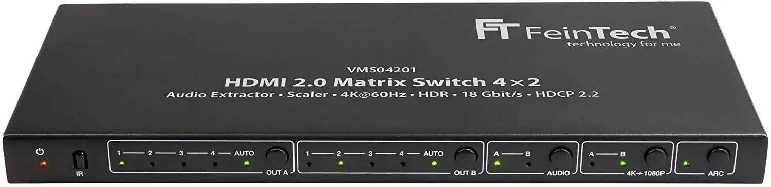 FeinTech HDMI-matrix 4×2 koos helieraldaja ja skaalaga