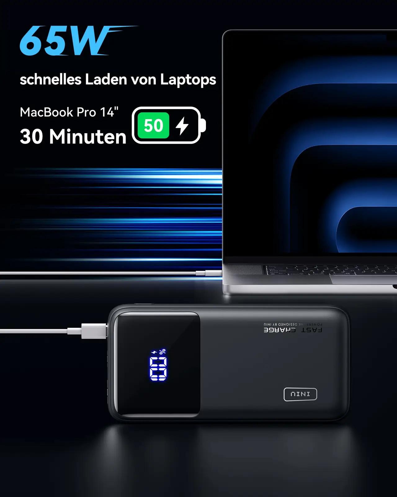 INIU kompaktne 65W 20000mAh laadija — tugev ja kaasaskantav – detailne vaade
