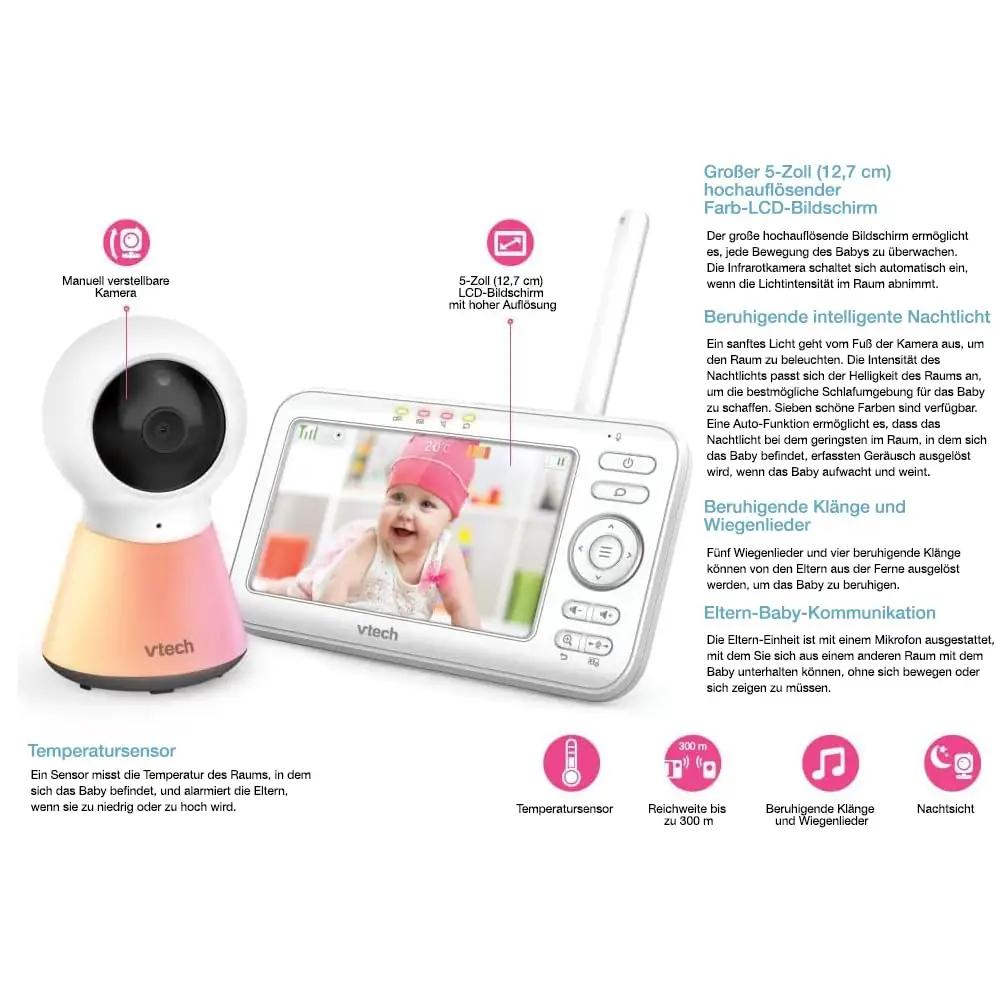 Vtech nutikas beebimonitor BM5254 valge 5″ ekraaniga – pakend ja tarvikud