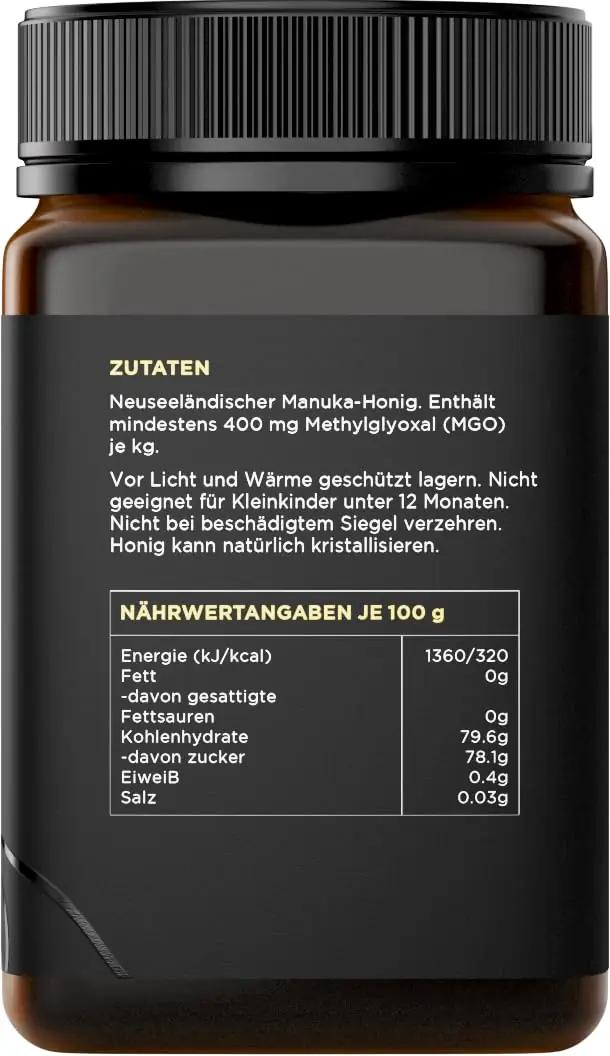 Watson & Son Manuka mesi 500 g — tugev MGO 400+ kvaliteet – detailne vaade