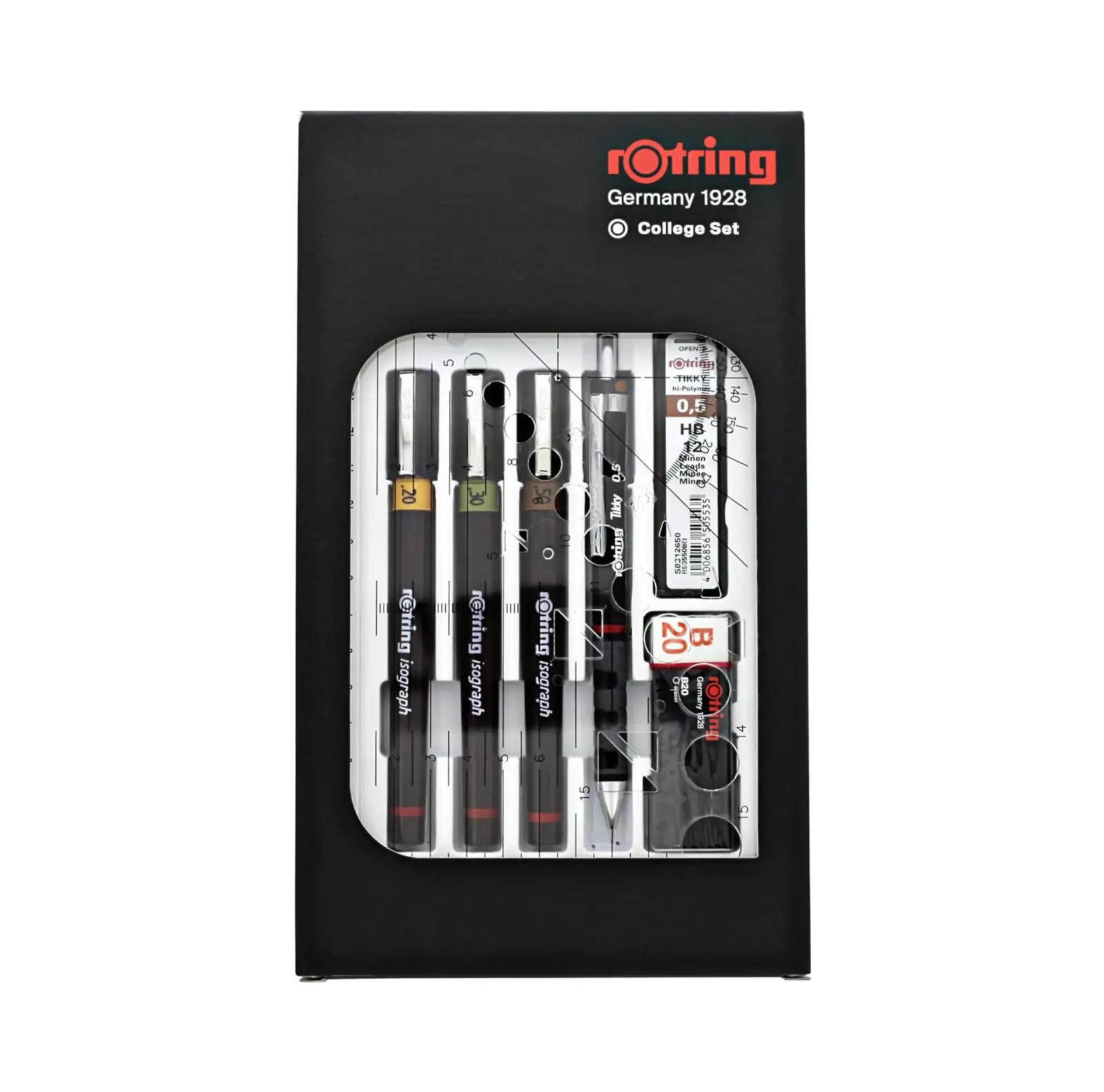rOtring joonistuskomplekt — täpsed Isograph tušipliiatsid ja – pakend ja tarvikud