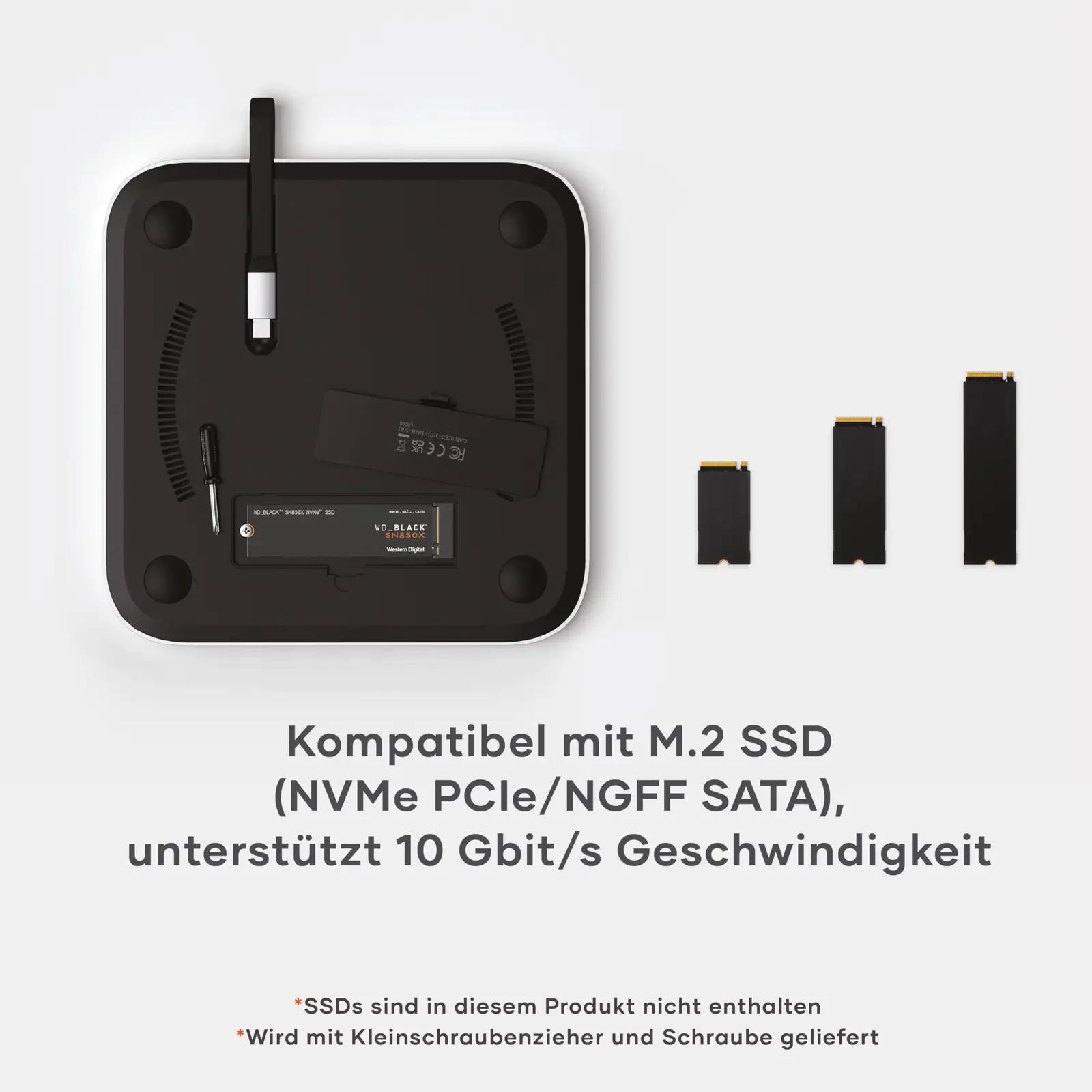 SATECHI elegantne Mac mini hub ja SSD-korpus — alumiiniumist – detailne vaade