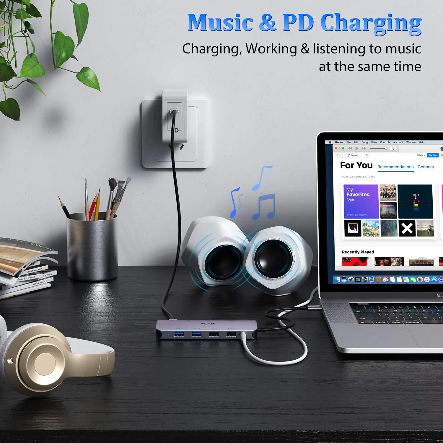 ICZI mitmeotstarbeline USB-C dokk – laieneb HDMI ja Ethernetiga – pakend ja tarvikud