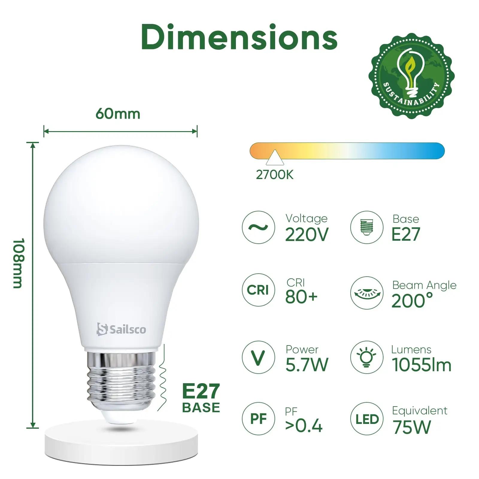 sailsco LED A60 E27 soojavalge lamp – energiasäästlik komplekt – pilt 9