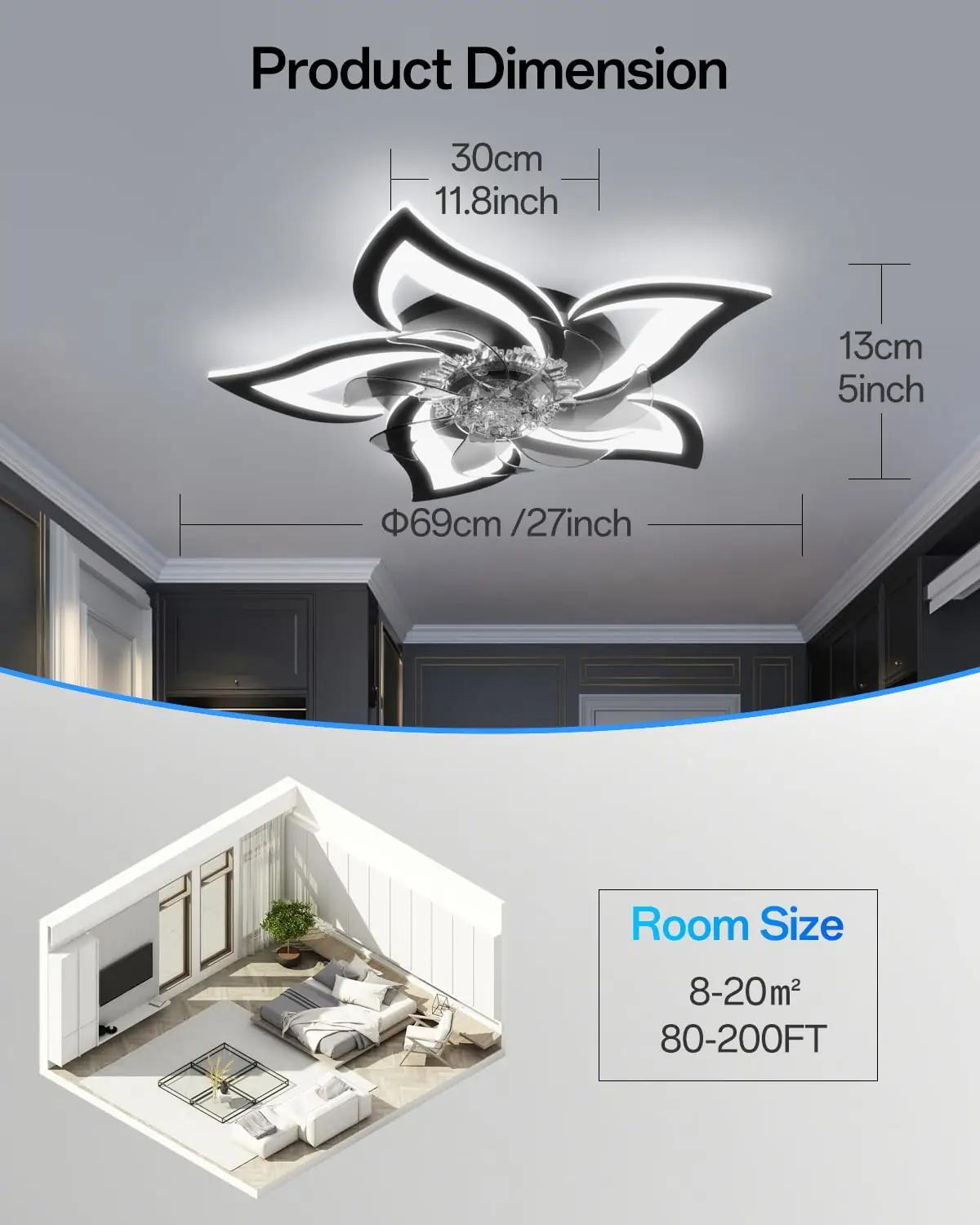 YUNLONG modernne lakkeheitega ventilaator-illuminatsioon must – pilt 6