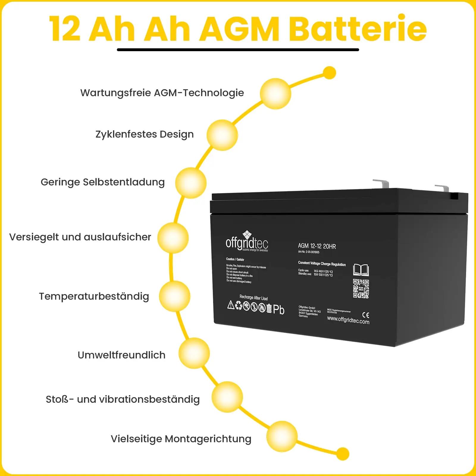 Offgridtec vastupidav 12Ah 12V AGM aku – päikeseenergia sobivus – lisavaade