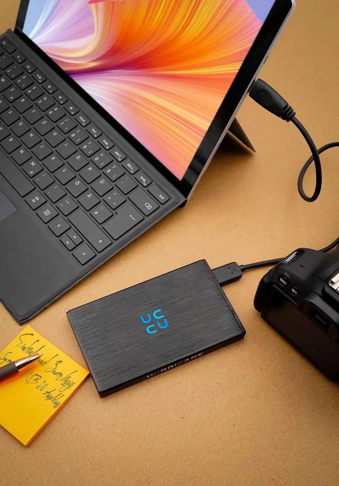 HURRICANE alumiiniumist kaasaskantav välisketas 1TB USB 3.0 – pakend ja tarvikud