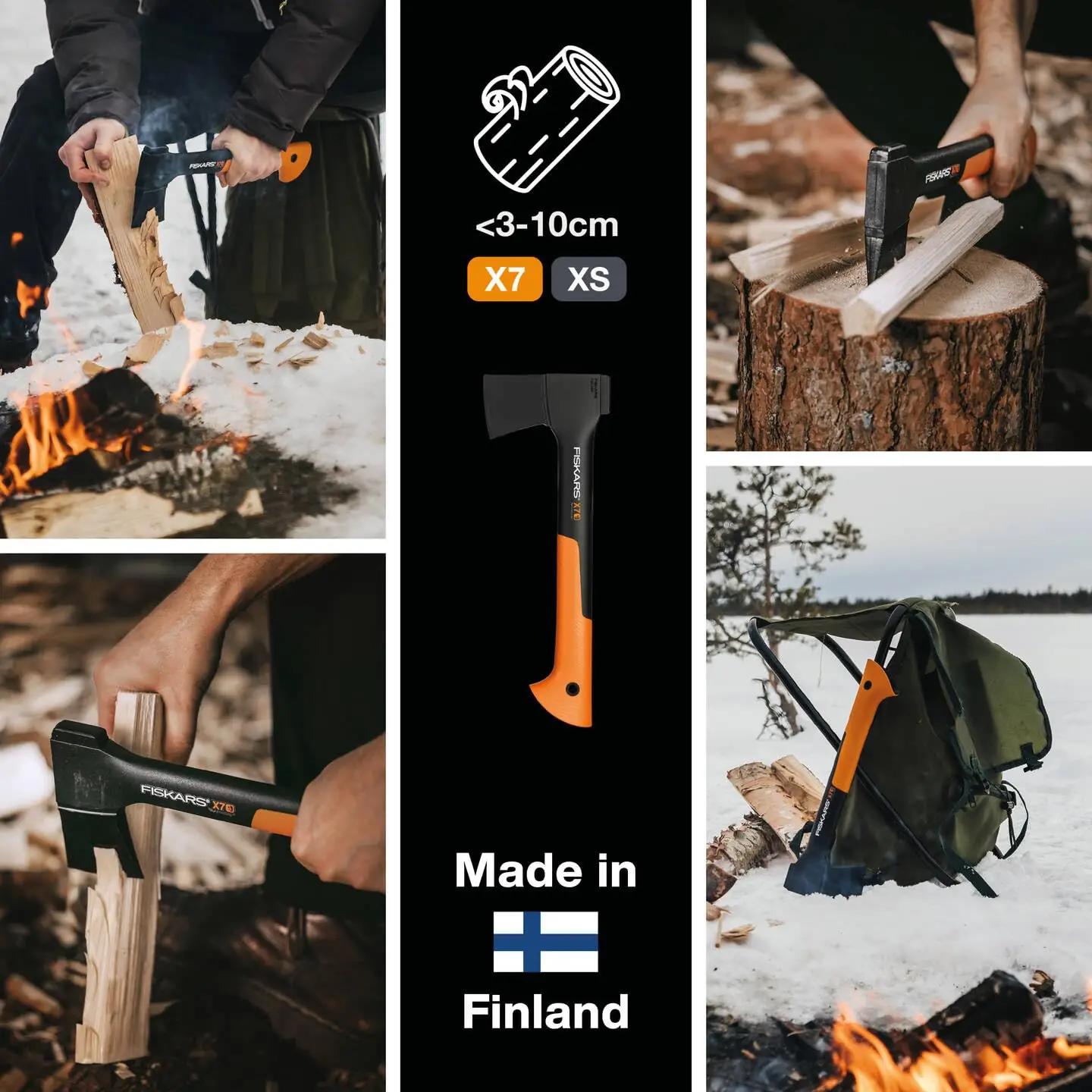 Fiskars vastupidav universaalkirves X7 koos teritajaga – pakend ja tarvikud
