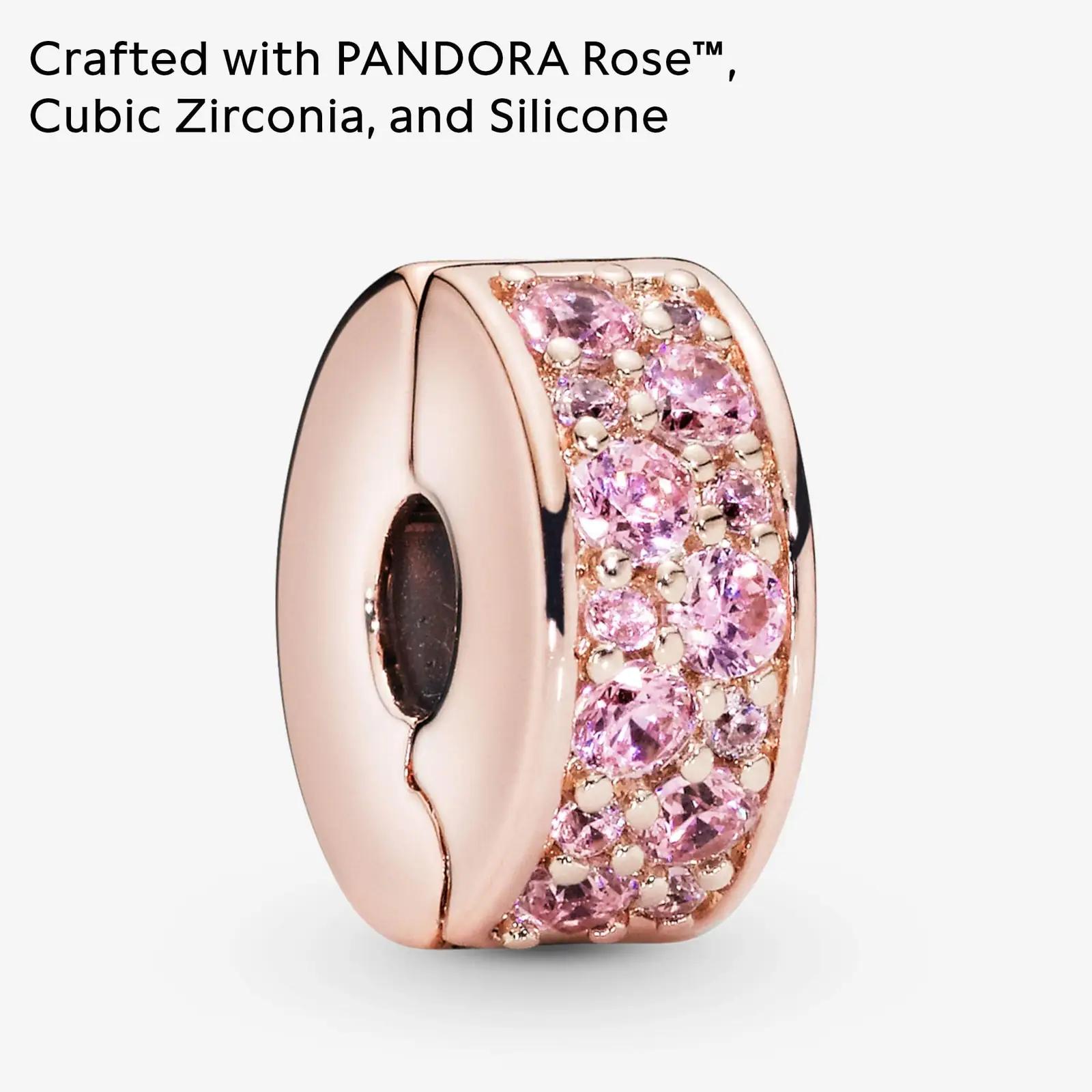 PANDORA roosakuldne pavé clip – elegantne ripats charm kingitus – kasutusnäide
