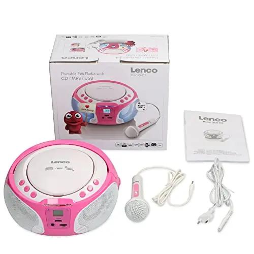 Lenco roosa lastele sobiv CD-boombox mikrofoniga – pilt 10
