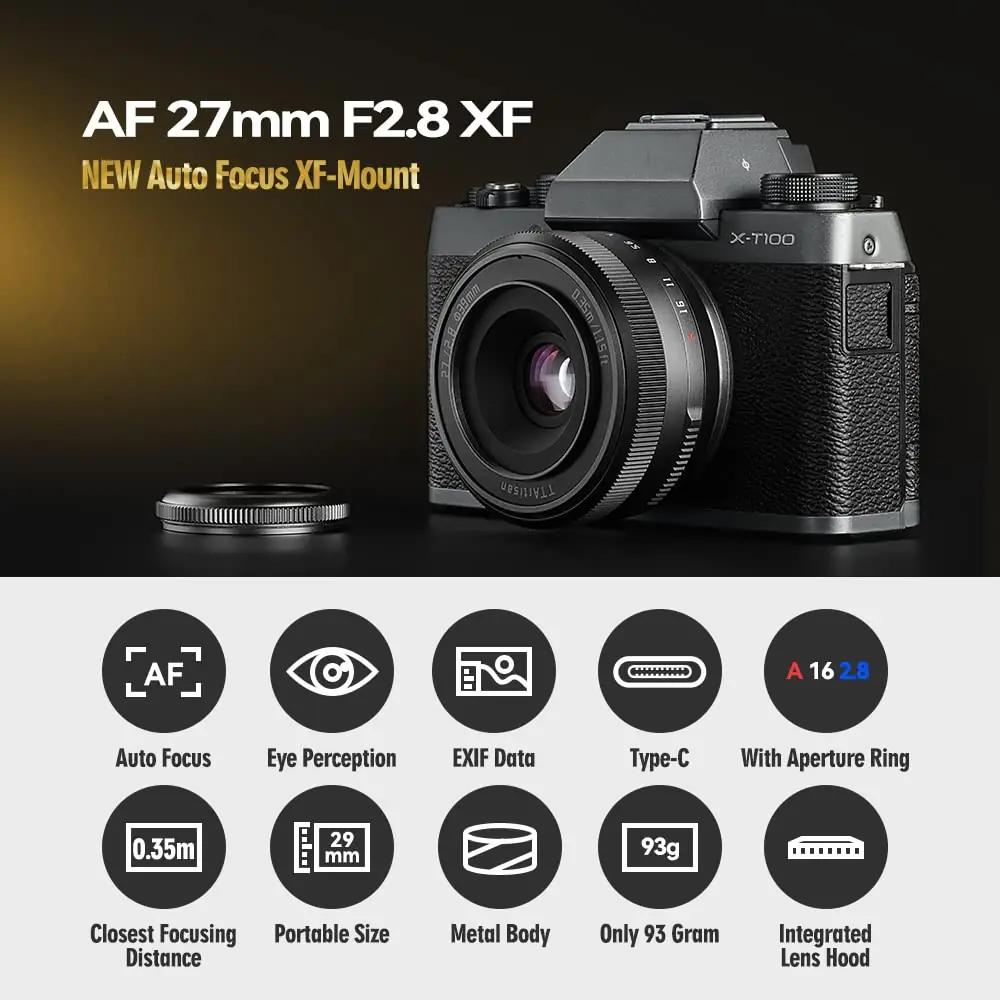 TTARTISAN kompaktne metallist 27mm F2.8 — kerge pancake-kaader – detailne vaade
