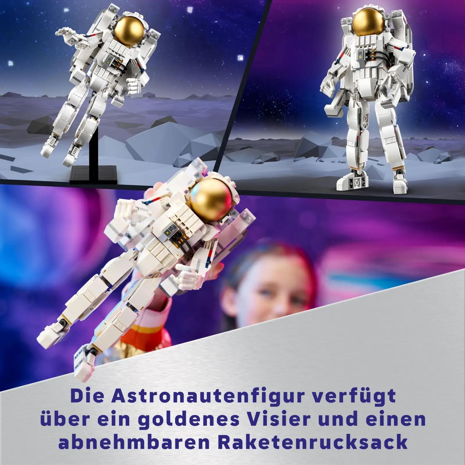 LEGO loovkomplekt 3in1 astronaut ja kosmosekoer – pakend ja tarvikud