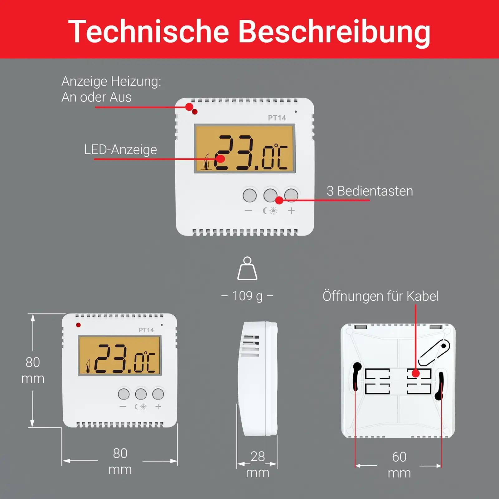 Elektrobock kompaktne seinatermostaat PT14 – lihtne juhtimine – lisavaade