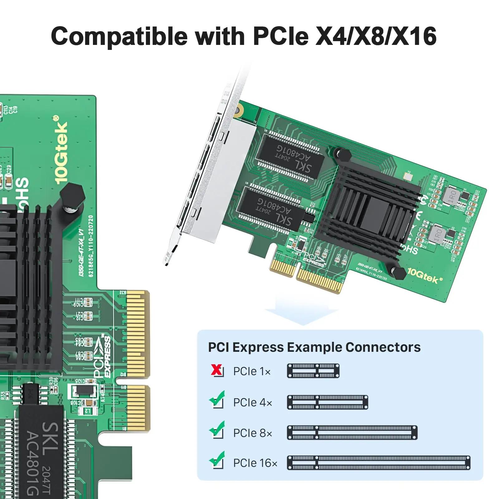 10Gtek 82580-4T-(I340-T4/E1G44HT)-(Intel-1pc) võrgukaardid – detailne lähivaade