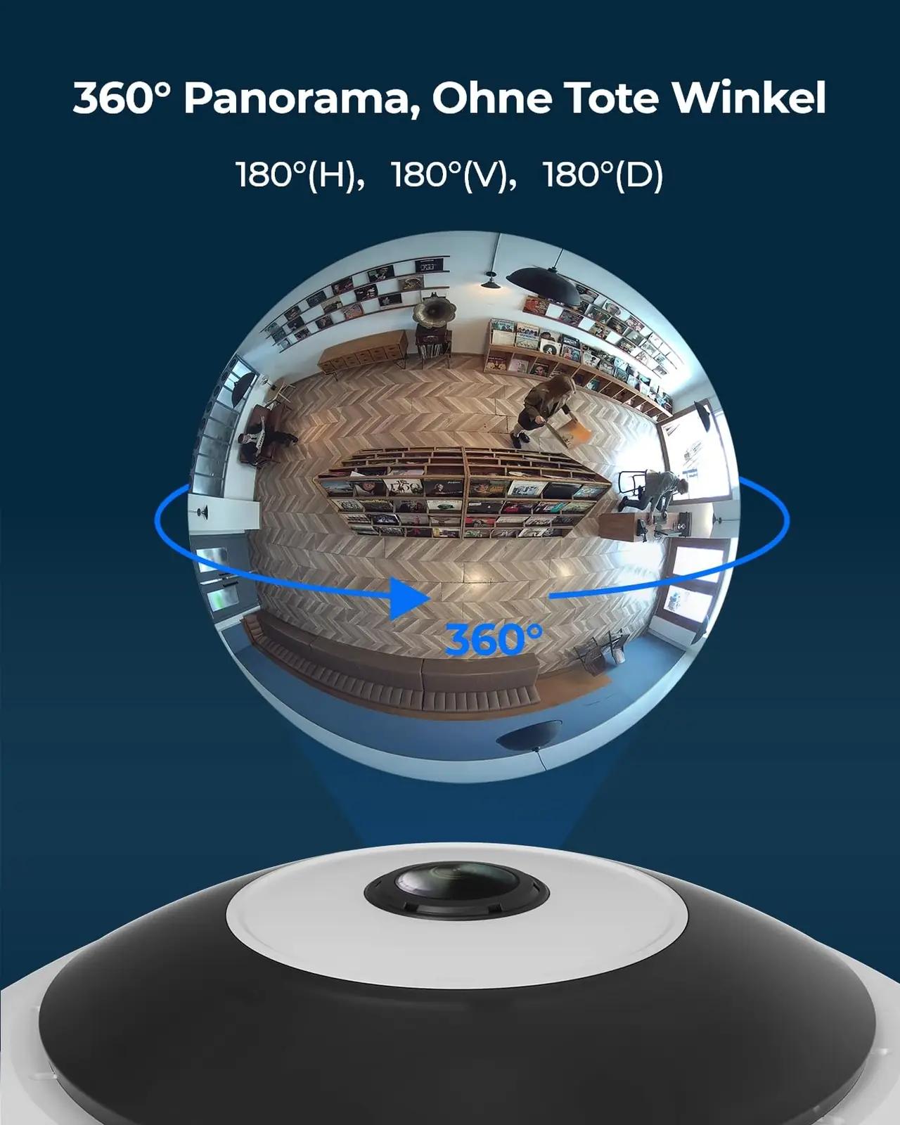 Reolink valge sise‑kaamera 6MP fisheye 360° panoraam – pakend ja tarvikud