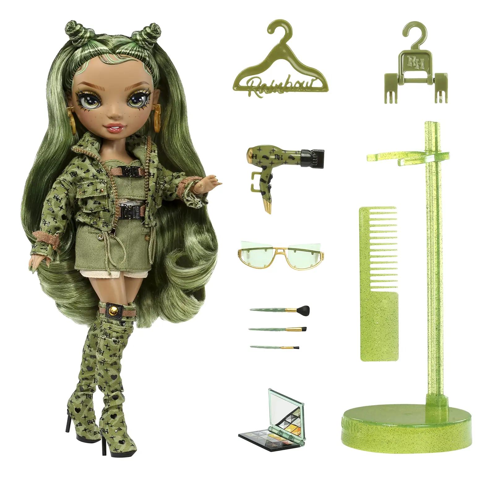 Rainbow High moe-nuku Olivia Woods — camo-roheline komplekt – detailne vaade