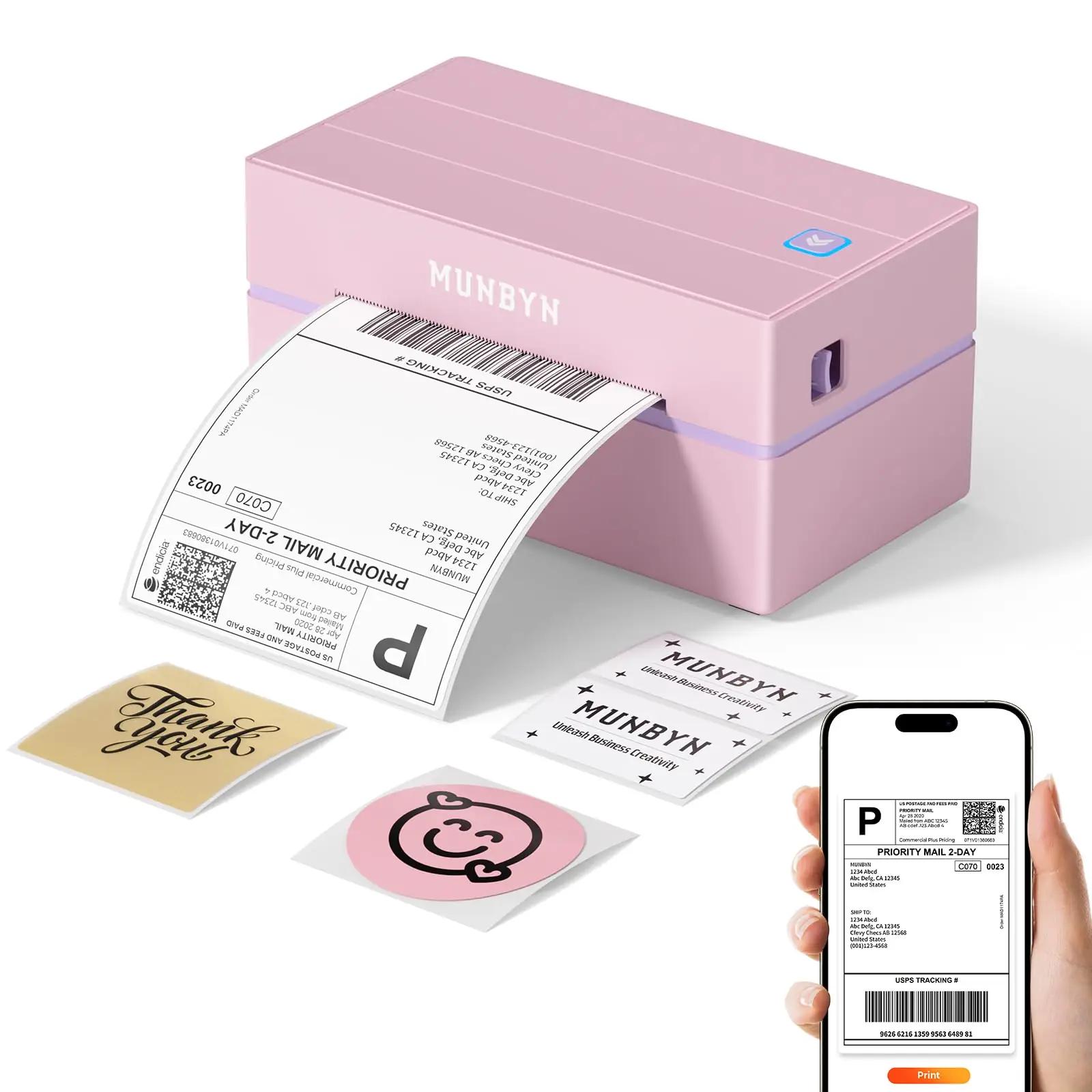 MUNBYN roosa termoprinter – kiire etikettide trükk 4×6