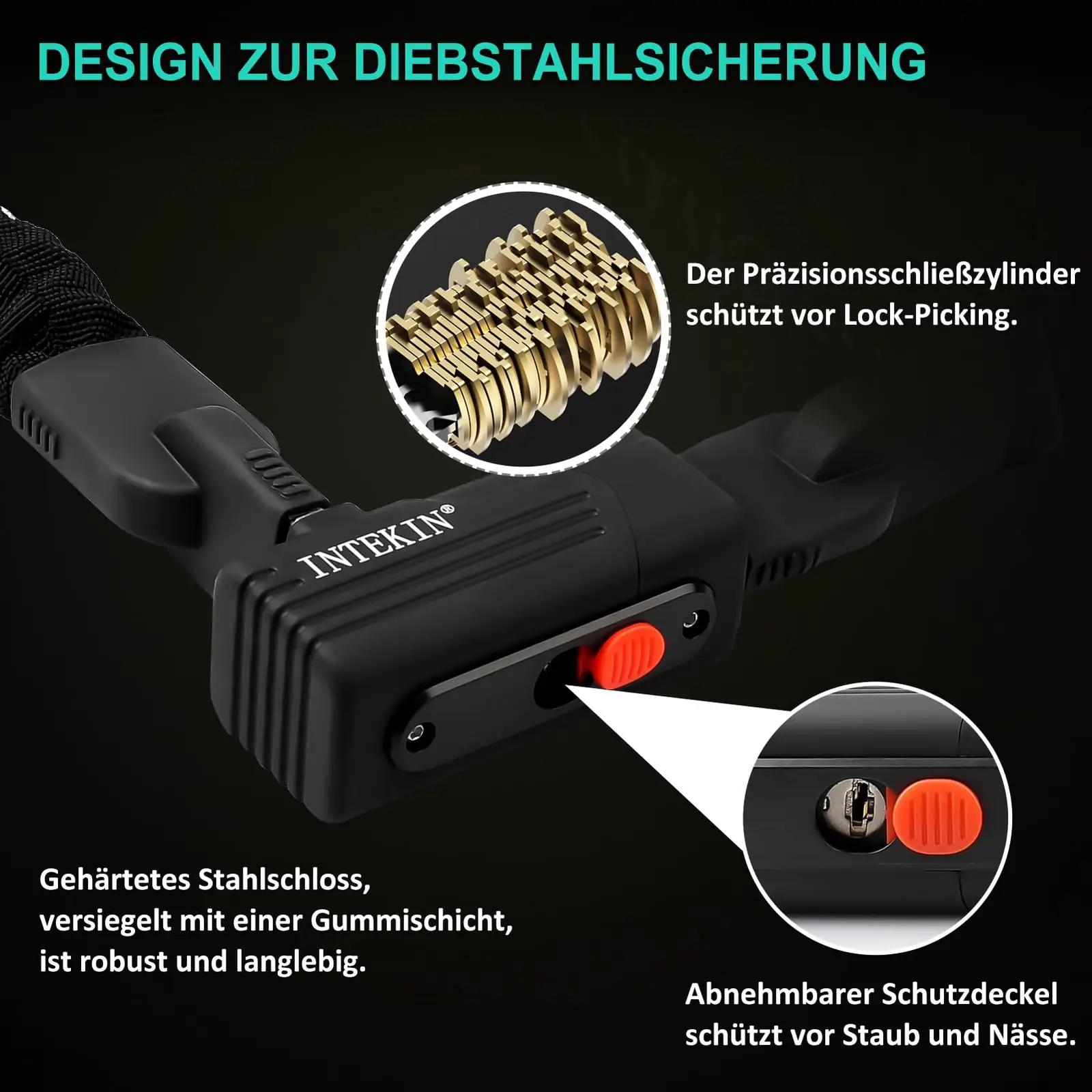INTEKIN tugev 8 mm ketilukk 120 cm – turvaline kaitse rattale – pakend ja tarvikud